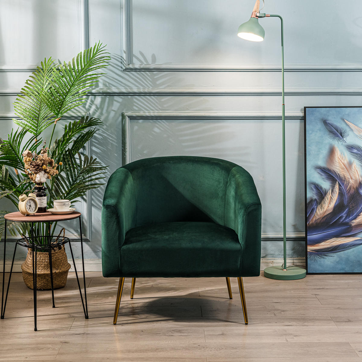 SESSEL Samt Grün - Grün, Textil (75/76/65cm) - Nordlys