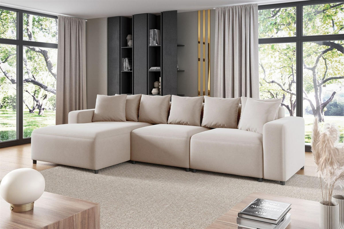 ECKSOFA Megan In Salvador - Beige, Holzwerkstoff/Textil (331/165cm) - Fun Möbel