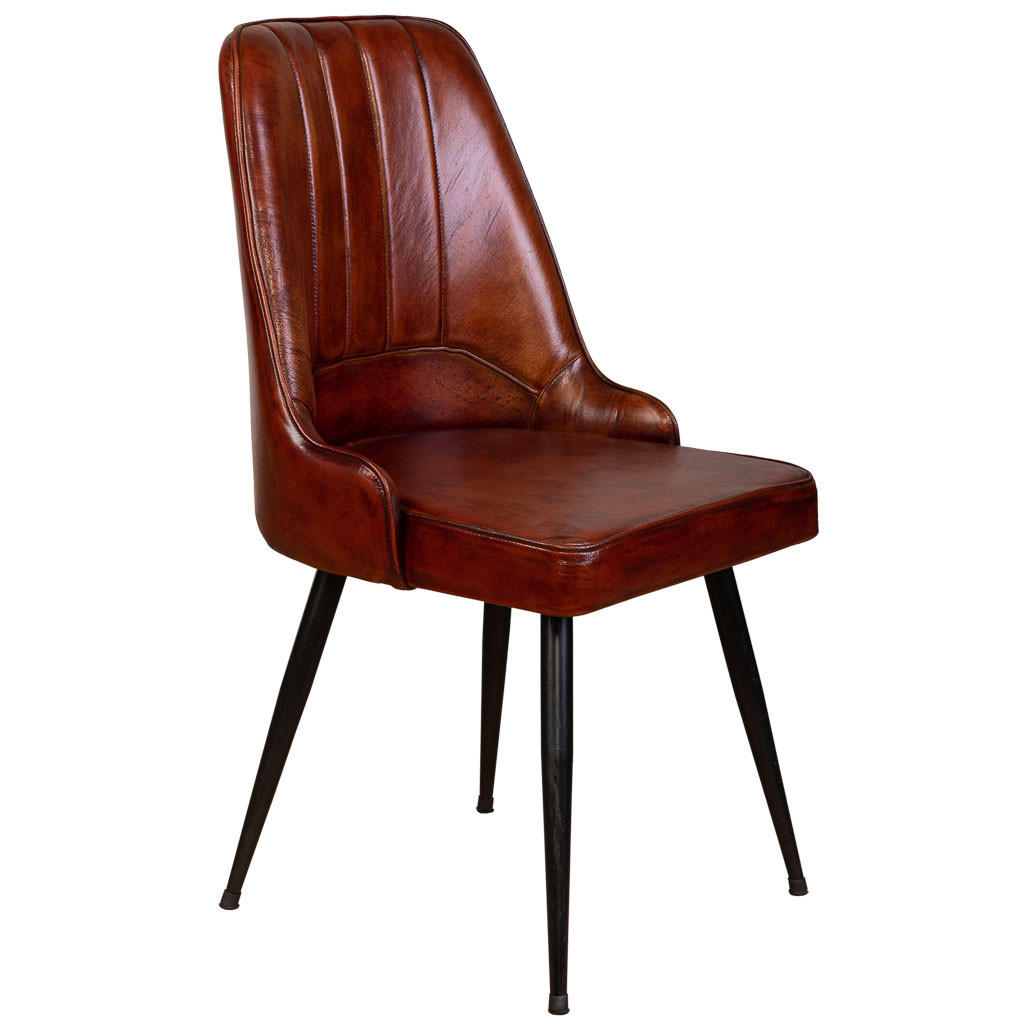 STUHL mit braunem Lederbezug, 51x58x91 cm - Braun, Metall (51/91/58cm) - Wanderlust