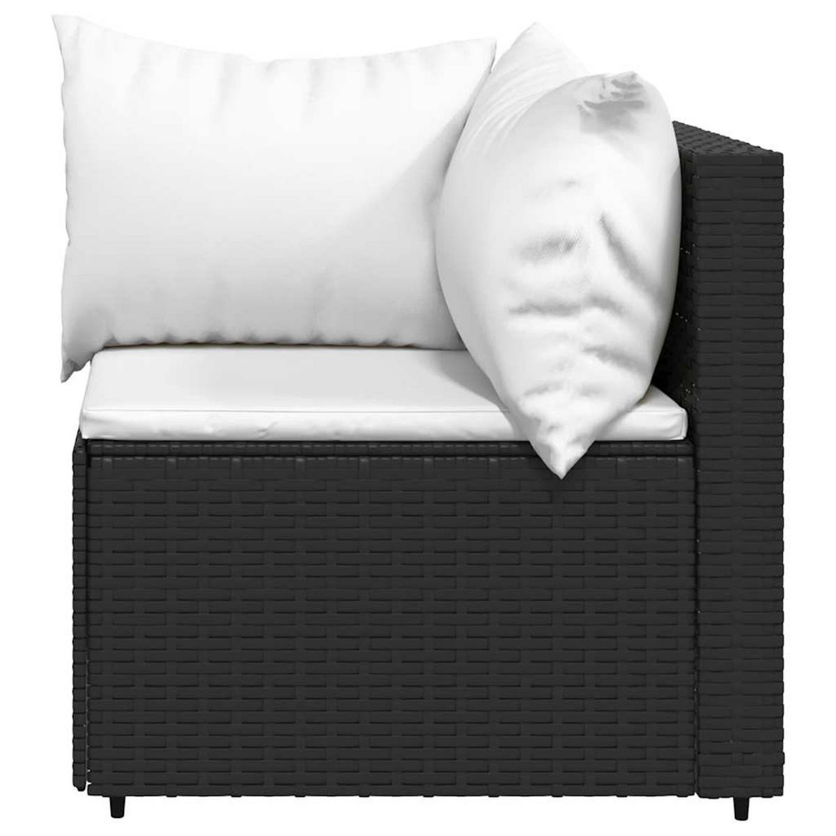 LOUNGESOFA mit Weiß Polstern und Kissen, 189/63/57,5 cm, aus Poly Rattan, Schwarz, 3-teiliges Set - Weiß, Kunststoff (63/57.5/63cm) - vidaXL