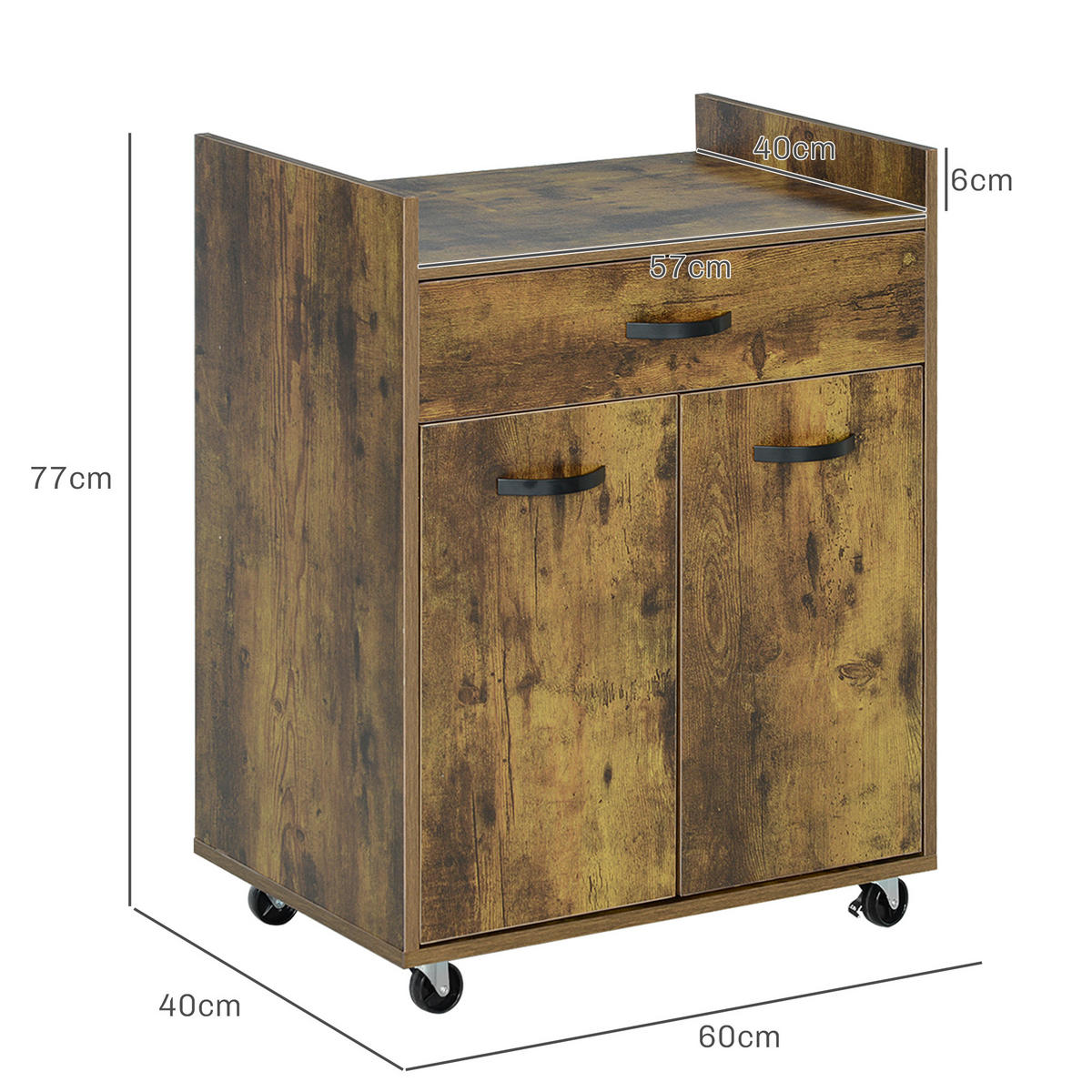 KÜCHENWAGEN, Wagen mit Schublade und 4 Rädern, 60 x 40 x 77 cm, Rustikal Braun - Multicolor, Metall (60/77/40cm) - FORIOUS
