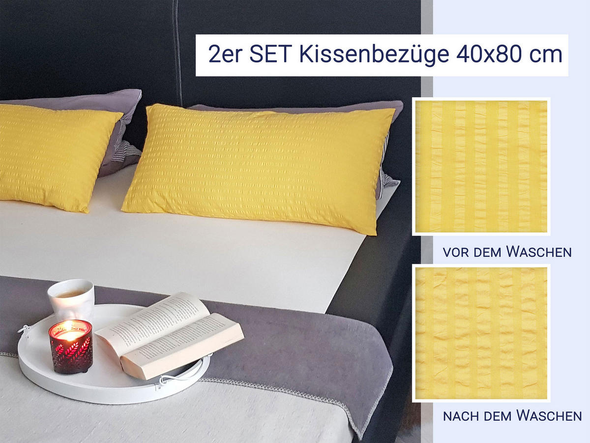 KISSENBEZUG, 2er-Set, 40x80 cm, 100% Baumwolle, Gelb - Goldfarben, Textil (40/80cm) - Zollner