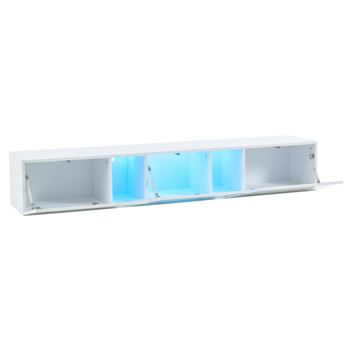 LOWBOARD Wand-TV-Schrank 180/35/30 cm aus Spanplatte mit LED-Beleuchtung und Hochglanzfront Weiß - Weiß, Holzwerkstoff (180/30/35cm) - Modenvie