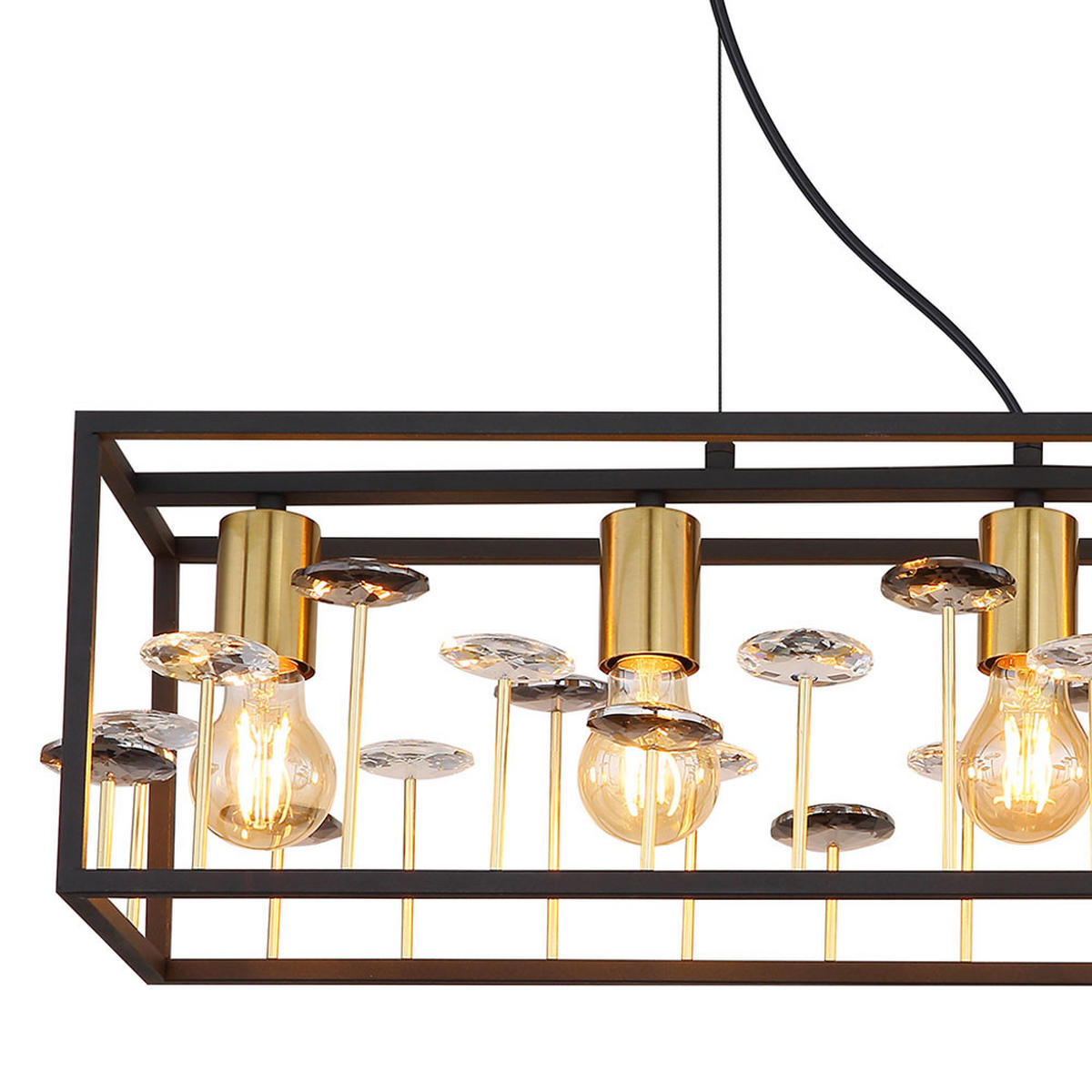 LED HÄNGELEUCHTE Metall Schwarz Rauchkristalle 5-flammig - Schwarz, Metall (77/18/120cm) - Globo Lighting