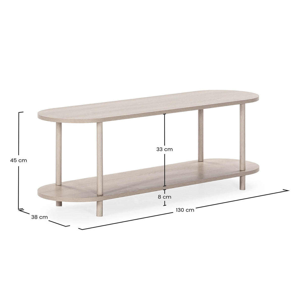COMODĂ TV Montana 2 rafturi aspect de stejar - culoare lemn stejar, compozit lemnos (130/45/38cm) - VS Venta-stock