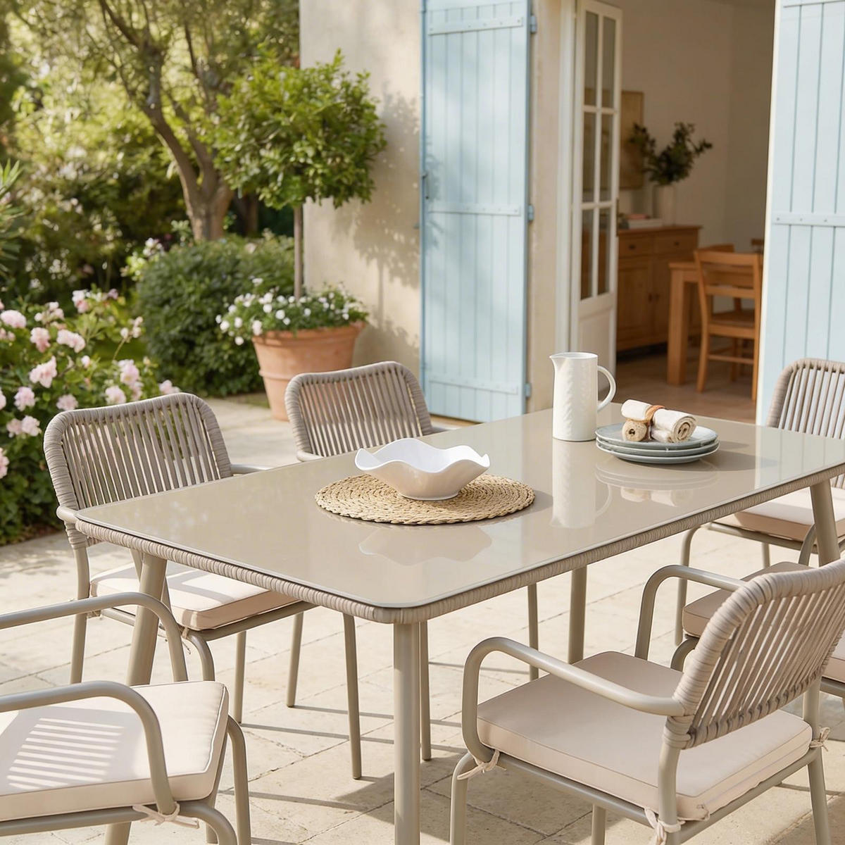 GARTENMÖBEL SET VOLONTE 7er Set braun, champagne - Braun, Glas/Metall - IDIMEX
