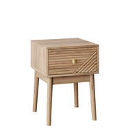 NACHTTISCH mit Schublade & Goldener Griff - 40x 40 x 55 cm - 2er Set Nachttische in Eichenoptik mit Rillen-Muster - Eichefarben, Holzwerkstoff (40/55/40cm) - DELFA