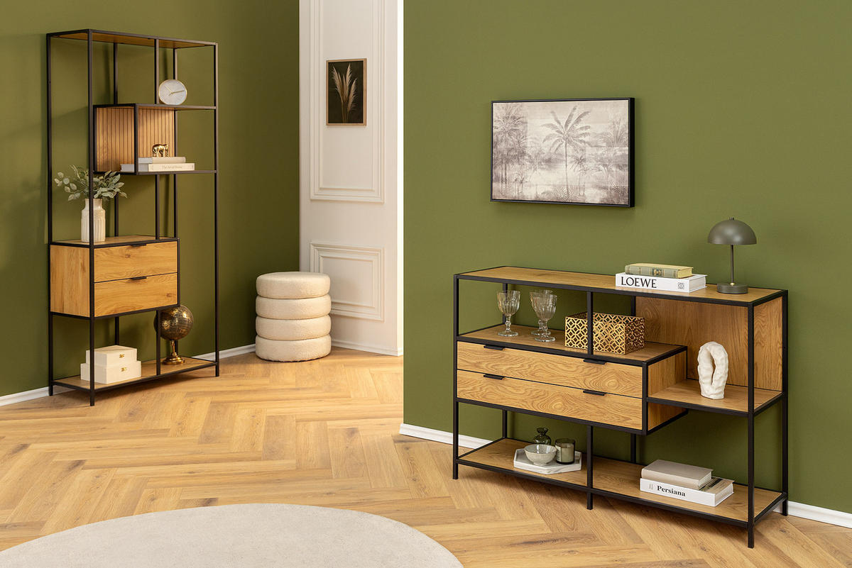 STANDREGAL SLIM LINE Schichtholz Natur 115 cm - Naturfarben, Holzwerkstoff/Metall (114/78/35cm) - riess-ambiente