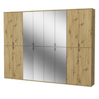KLEIDERSCHRANK Eiche Artisan 244 cm, Stauraumschrank mit Spiegel - Schwarz/Eiche Artisan, Glas/Holzwerkstoff (244/193/34cm) - Inn.Furn