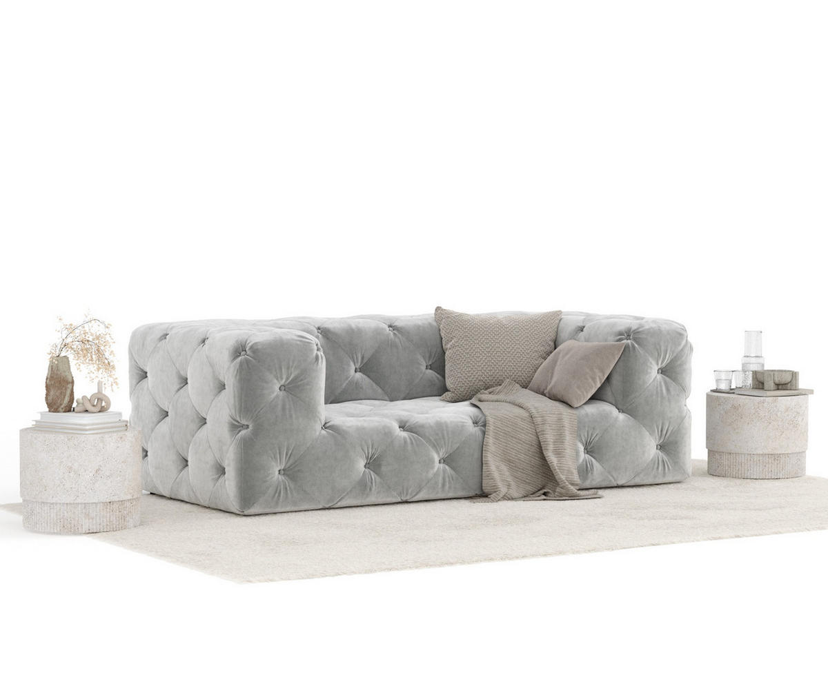 2-SITZER-SOFA Cosimo Hellgrau Samtstoff - Hellgrau/Schwarz, Holz/Holzwerkstoff (193/71/100cm) - Maison de Reve