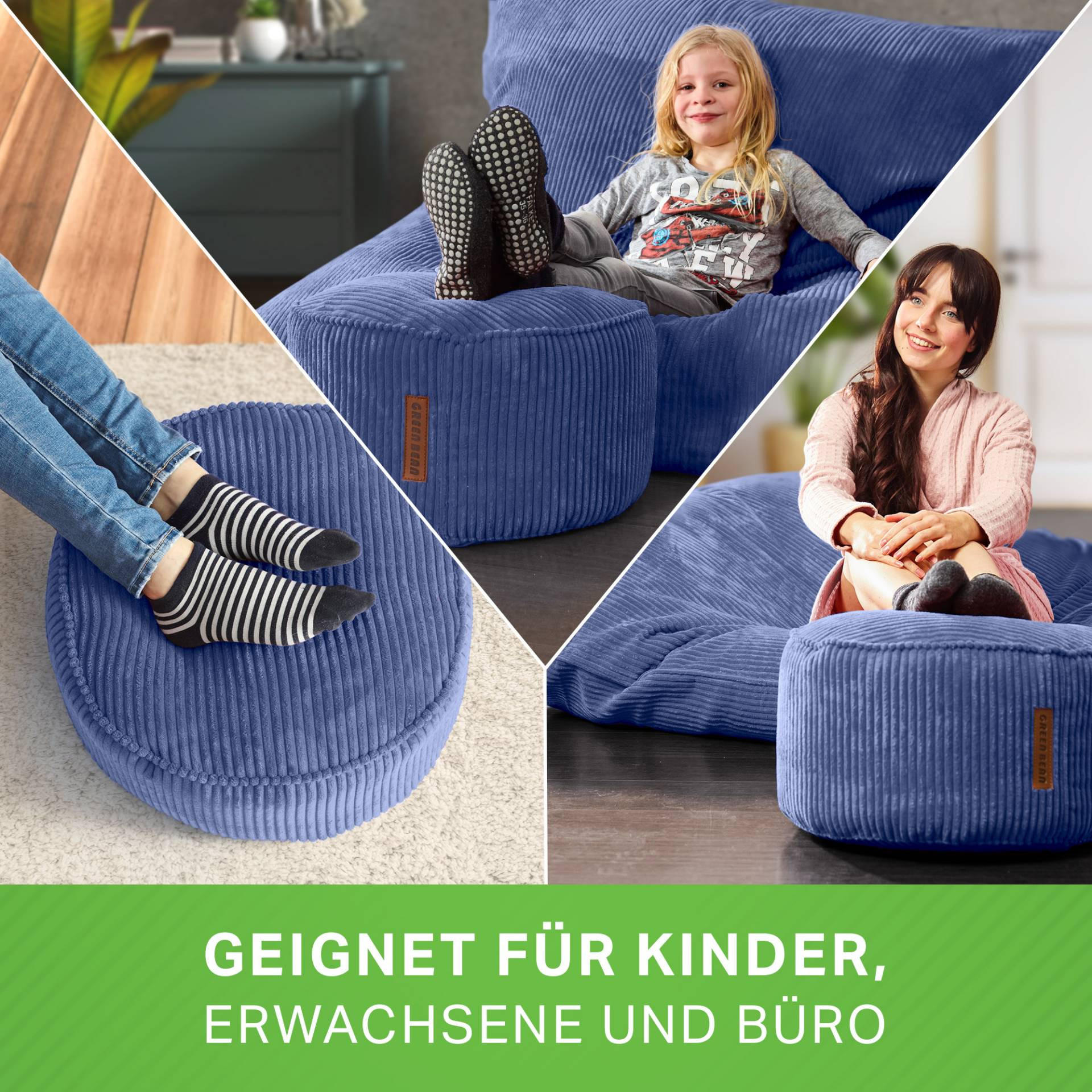 SITZSACK-HOCKER Pouf "Cord" 45x25cm - Dunkelblau, Textil (45/25/45cm) - Green Bean