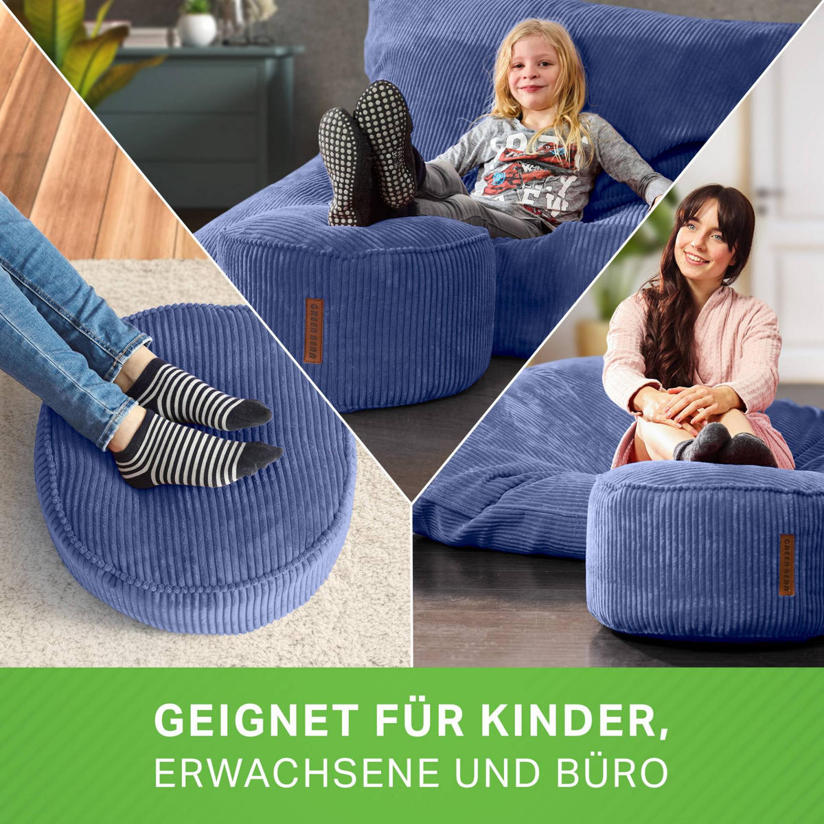 SITZSACK-HOCKER Pouf "Cord" 45x25cm - Dunkelblau, Textil (45/25/45cm) - Green Bean