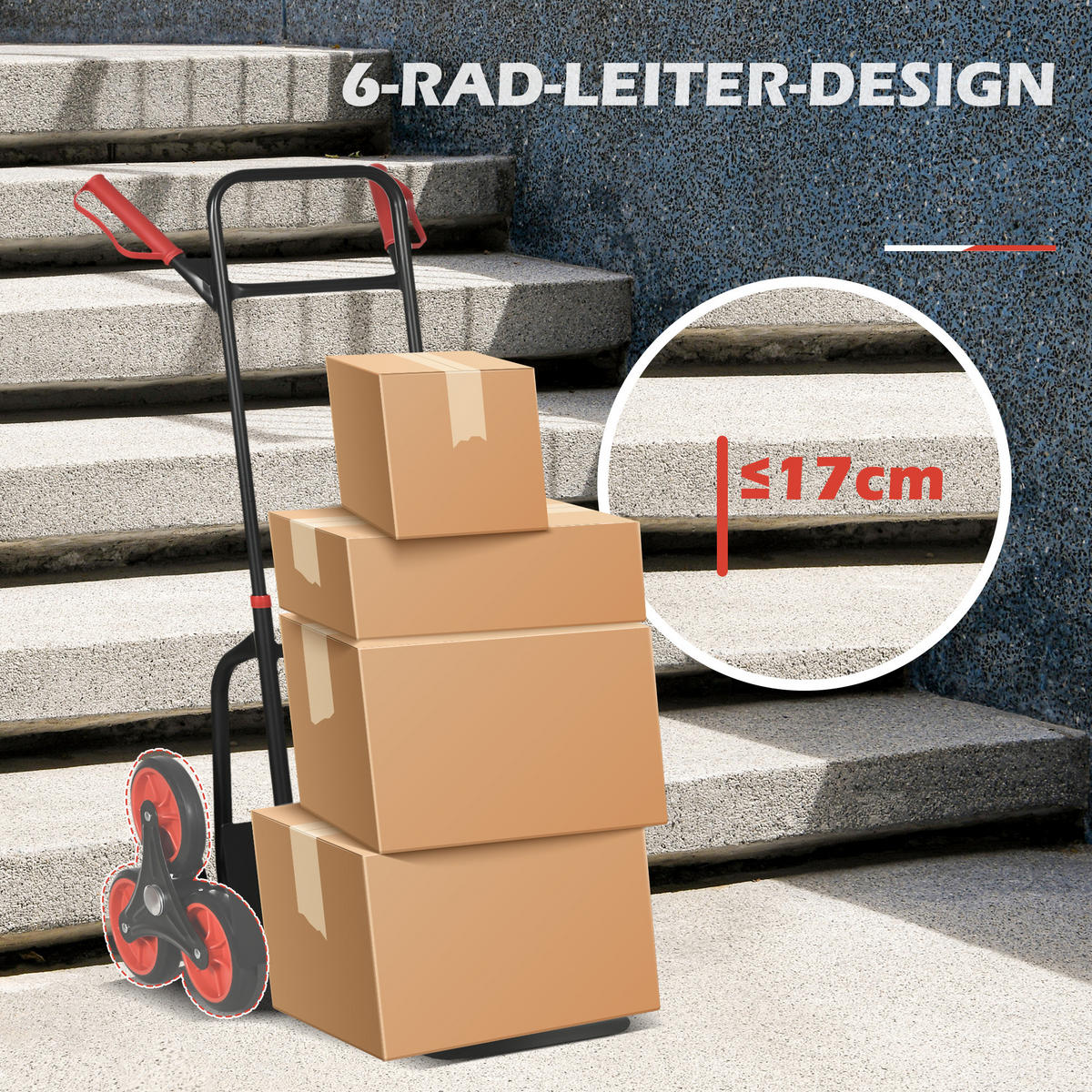 TREPPENSTEIGER Griff höhenverstellbar 120 kg Sackkarre Transportkarre Klappbar - Schwarz, Metall (45/109/60cm) - DURHAND