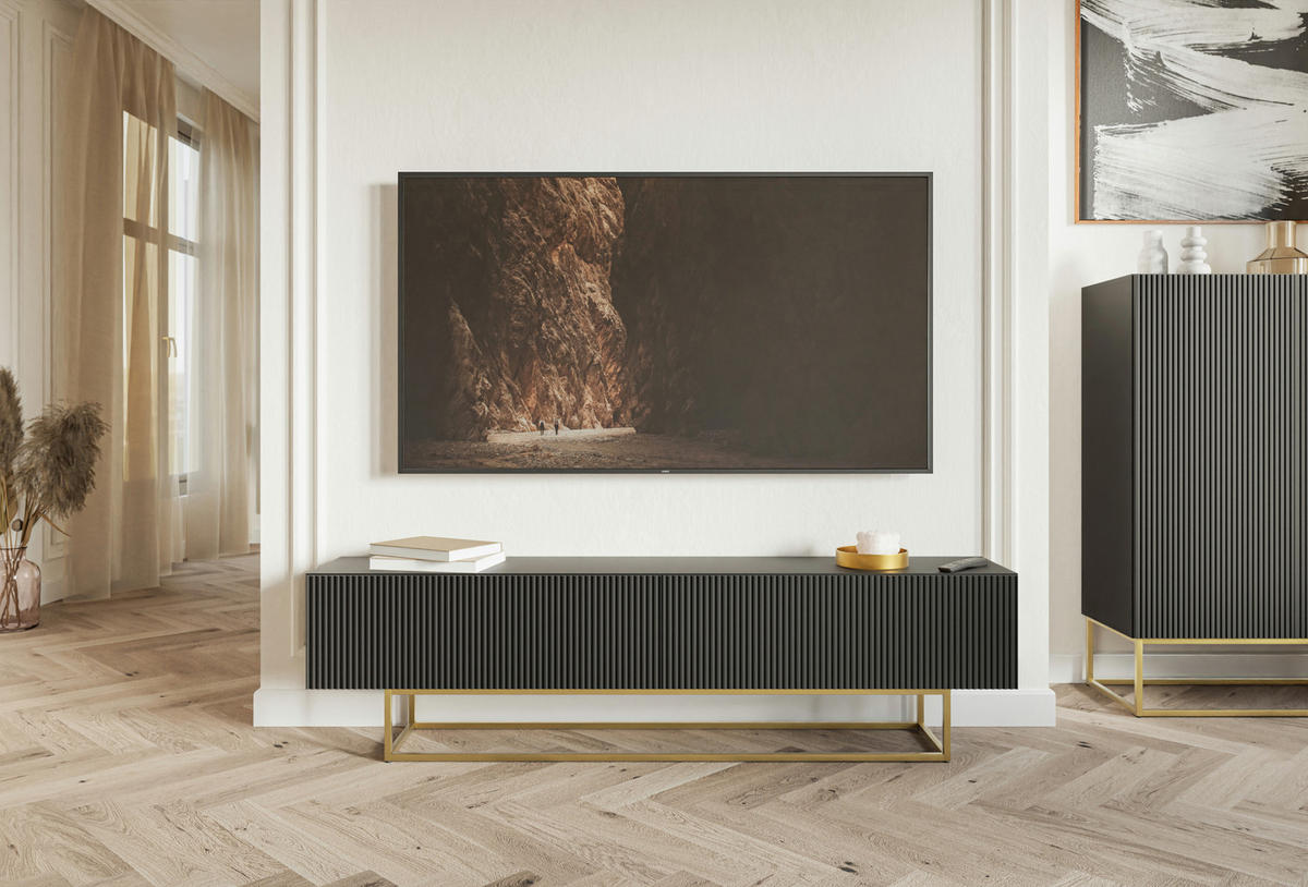 TV-SCHRANK Veldio Schwarz Gold 175 cm - Goldfarben/Schwarz, Holzwerkstoff/Metall (175/46.5/31.6cm) - Selsey