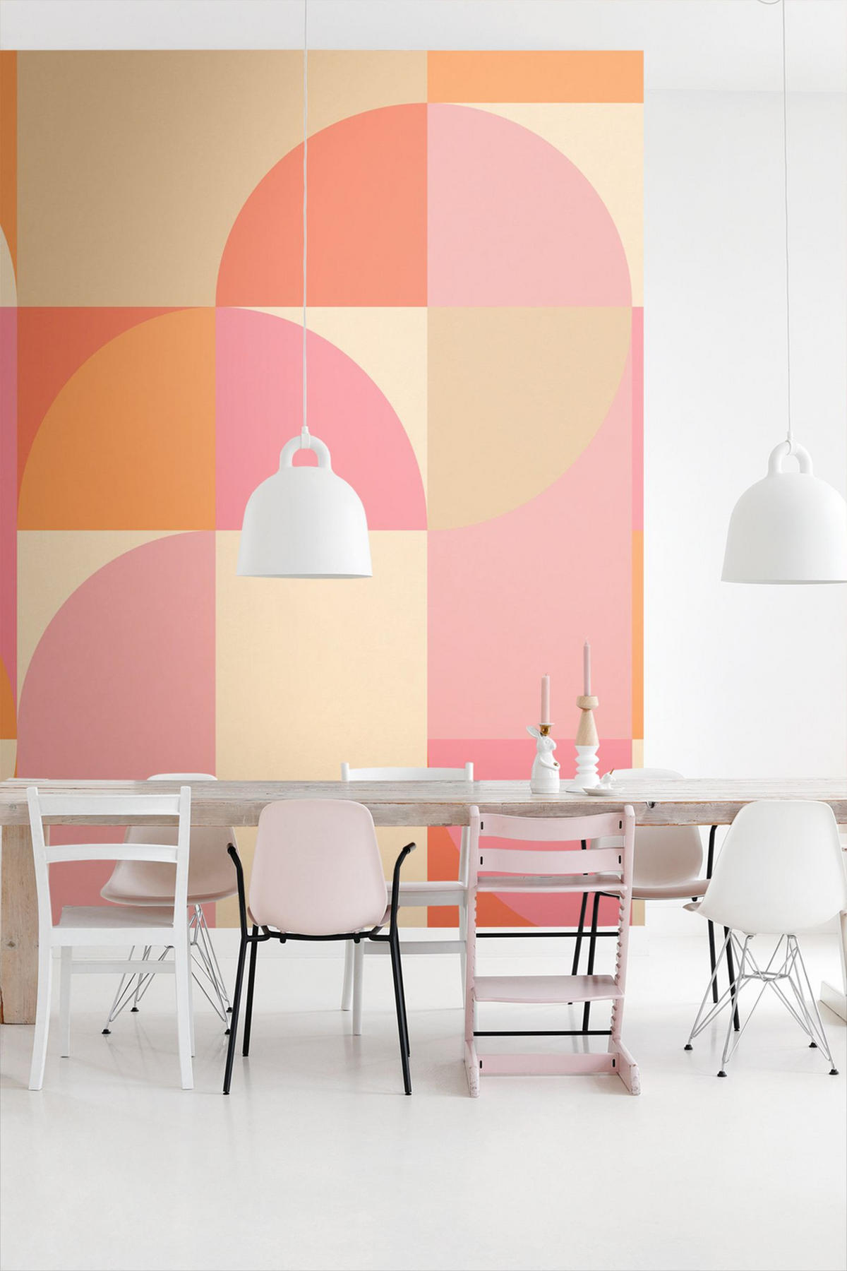 FOTOTAPETE Kreise im Bauhaus-Stil 2.5 x 2.79 m - Pink, Papier (250/279cm) - ESTAhome
