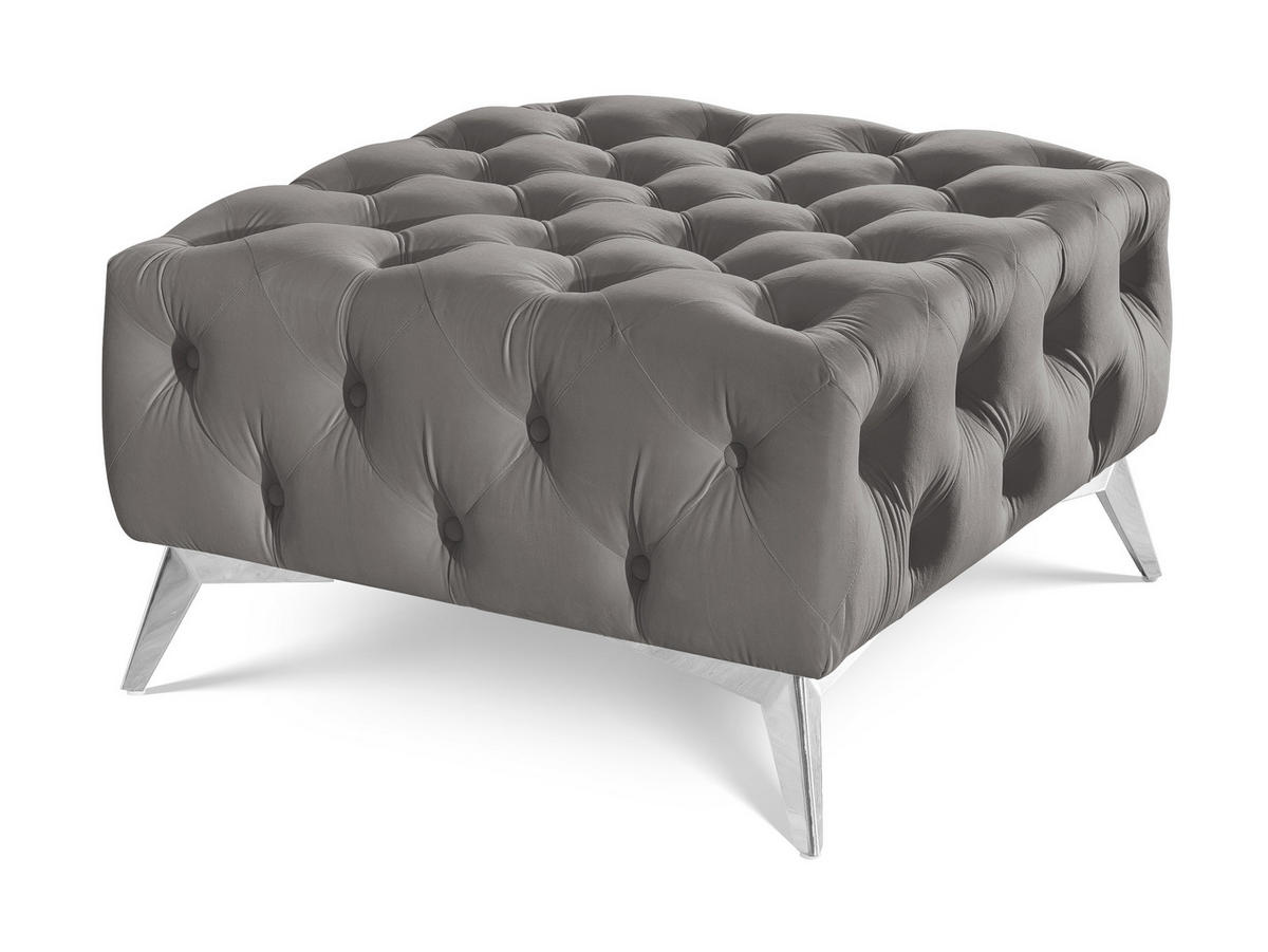 HOCKER Chesterfield Whitby Grau Samt mit silbernen Füßen - Silberfarben/Grau, Holz/Textil (80/45/80cm) - S-Style Möbel