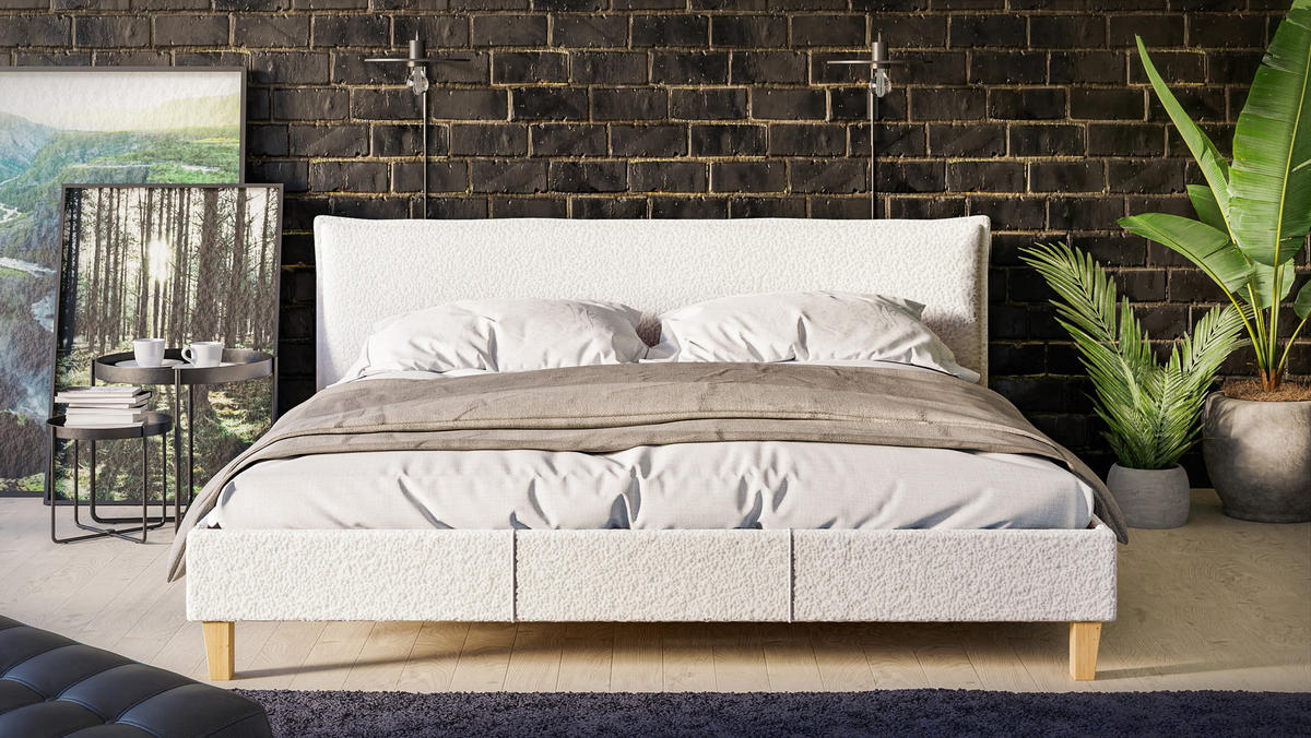 POLSTERBETT Arles 180/200 cm Boucle Stoff - Hellbraun/Weiß, Holz/Textil (180/200cm) - S-Style Möbel