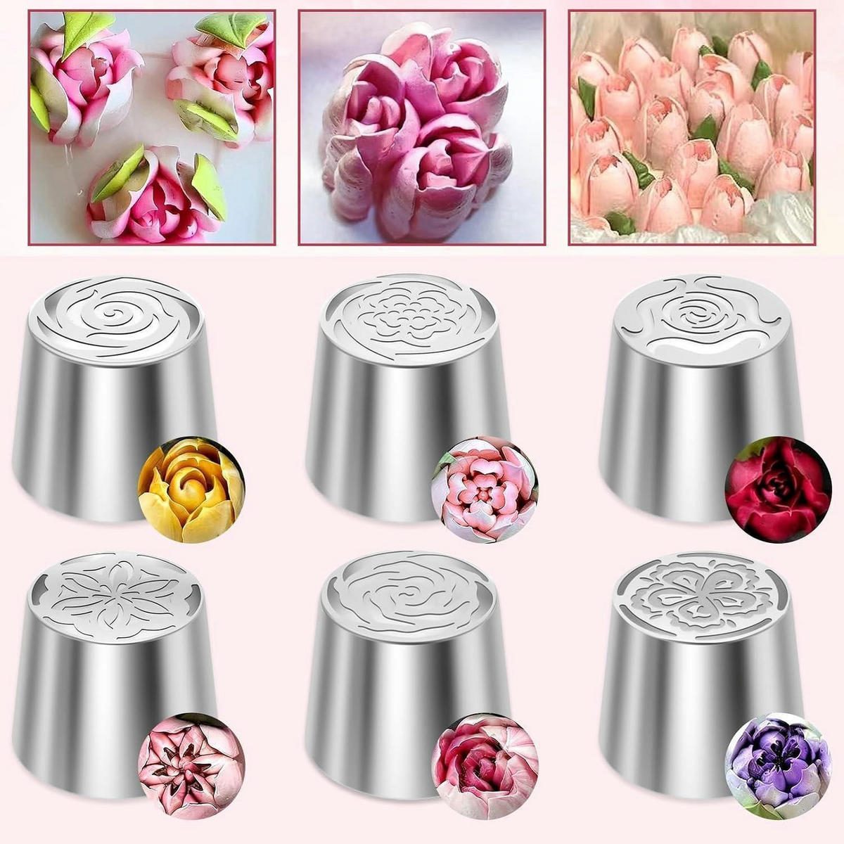 SPRITZTÜLLEN-SET 6-teilig Edelstahl Blumenmuster - Silberfarben, Metall (4.5/4.5/4.5cm)