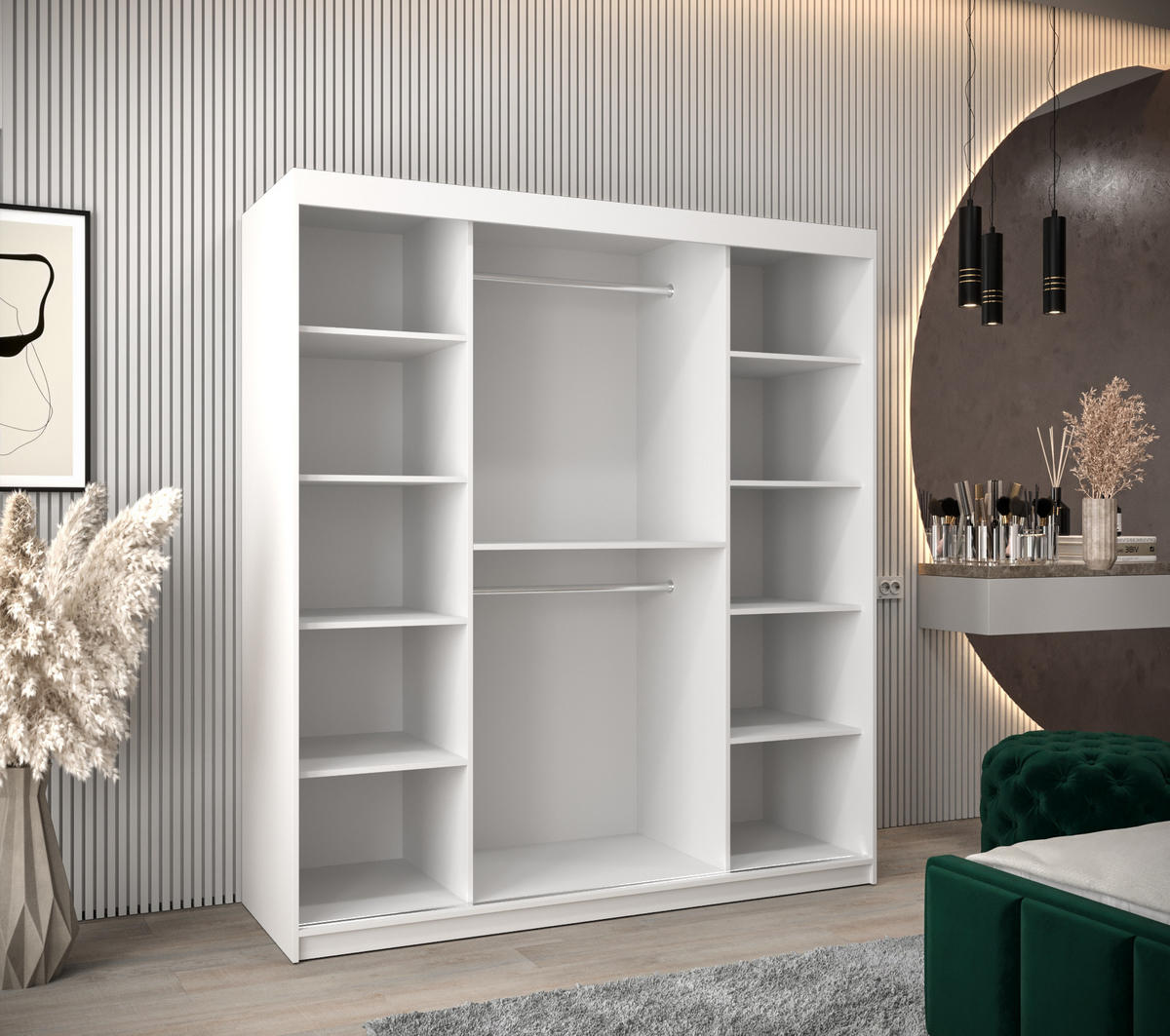 SCHWEBETÜRENSCHRANK 200/180/62 2-türig - Silberfarben/Schwarz, Holz/Kunststoff (180/200/62cm) - Abiks Möbel
