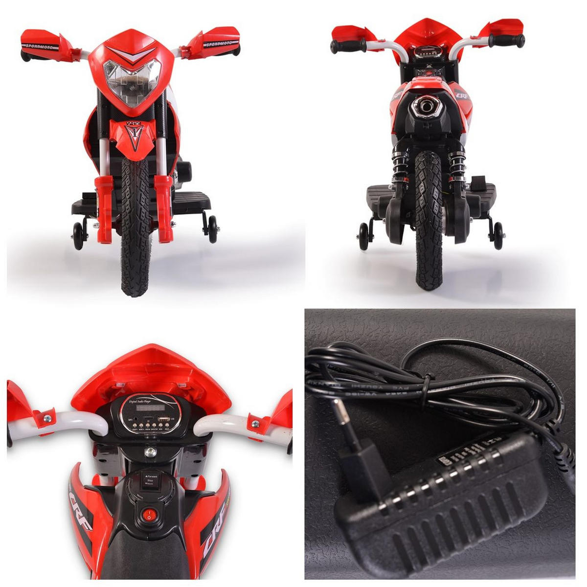 ELEKTROMOTORRAD Super Moto FB-6186 rot Luftreifen Musik Licht Stützräder - Rot, Kunststoff (100/53/60cm) - Moni