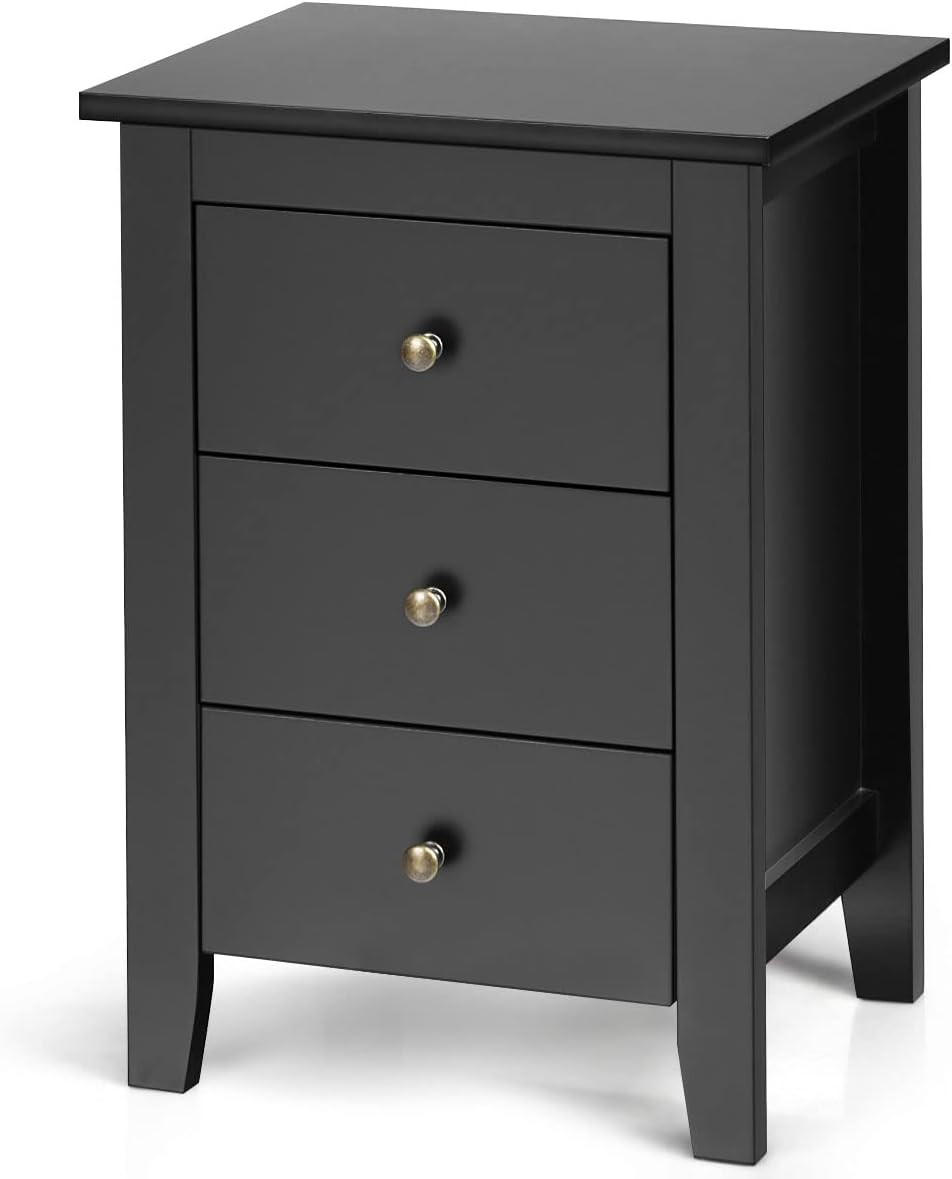 NACHTTISCH mit 3 Schubladen Schwarz - Schwarz, Holz (37/65/46cm) - COSTWAY