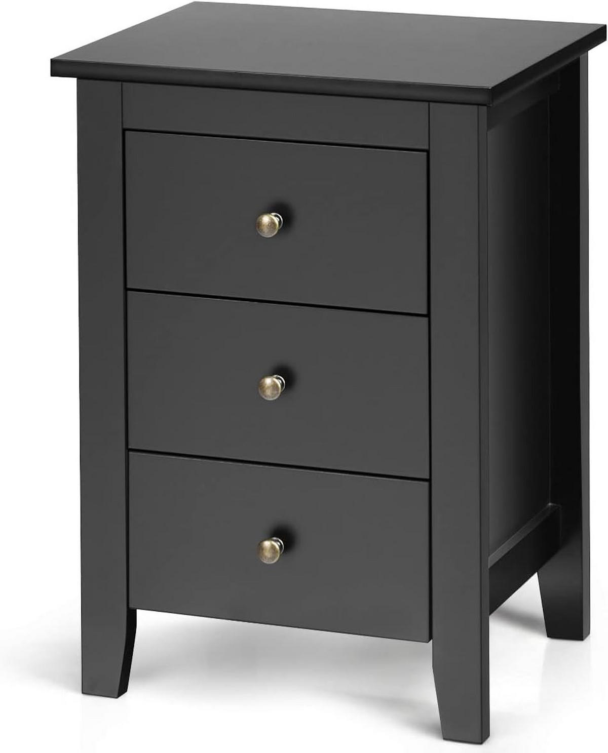 NACHTTISCH mit 3 Schubladen Schwarz - Schwarz, Holz (37/65/46cm) - COSTWAY
