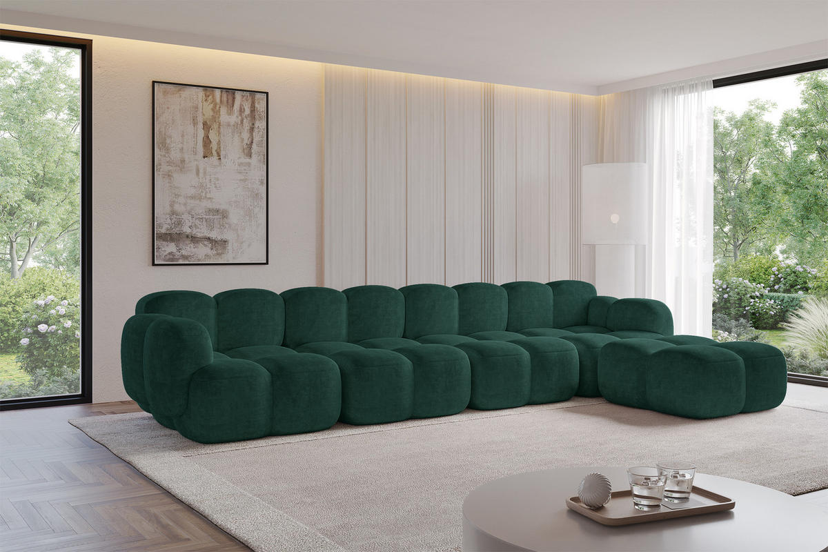 ECKSOFA modulares Sofa Rechts Miko-L3 390x205x75 Grün Velours - Schwarz/Grün, Holzwerkstoff/Kunststoff (390/205cm) - ALTDECOR