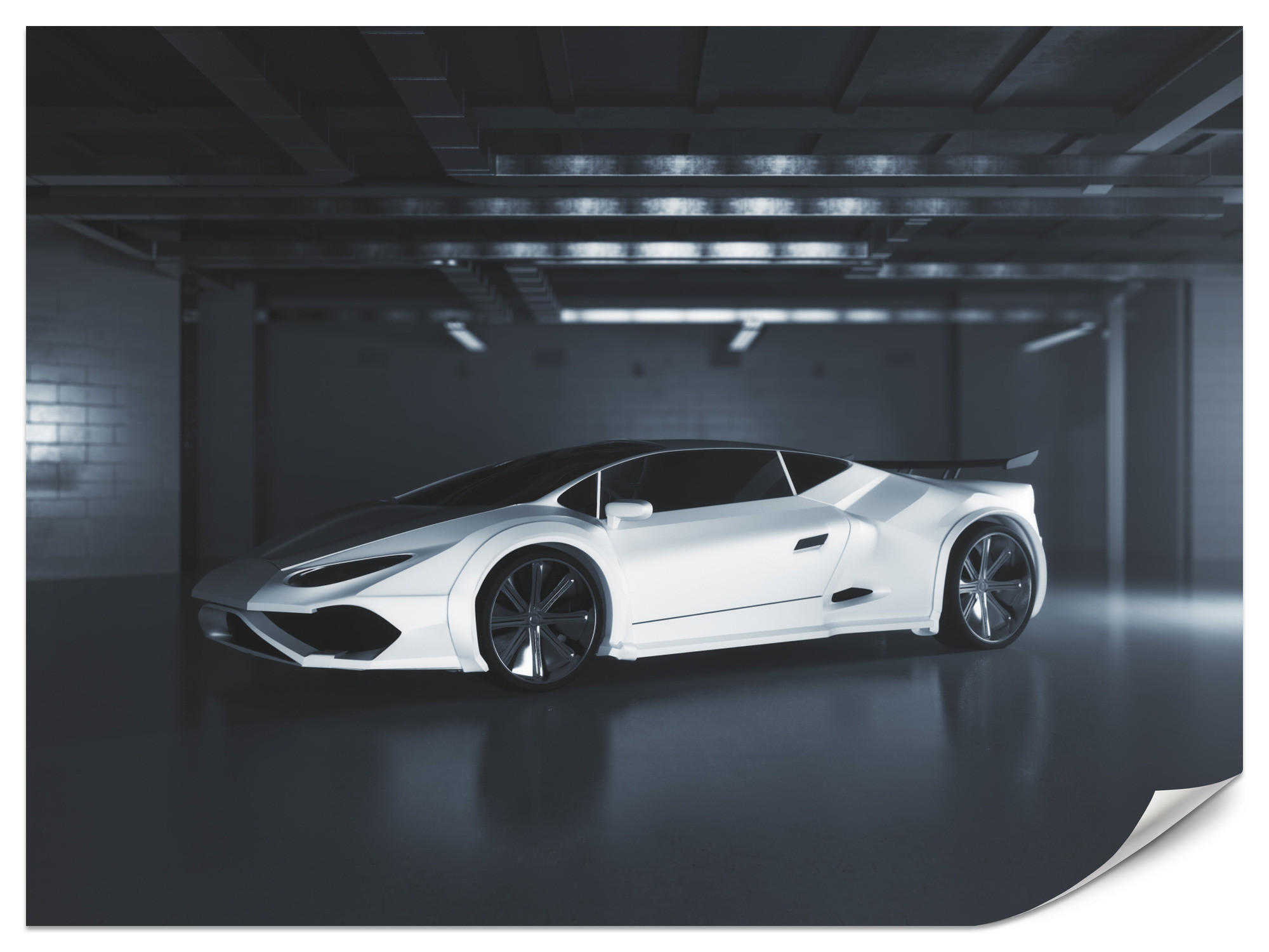 FOTOTAPETE für Jugendzimmer Weißes Sportwagen Untergrundgarage Modern 150x105 - Schwarz/Weiß, Papier (150/105cm) - Muralo