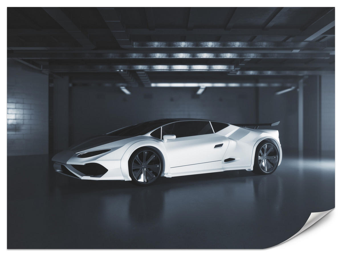 FOTOTAPETE für Jugendzimmer Weißes Sportwagen Untergrundgarage Modern 150x105 - Schwarz/Weiß, Papier (150/105cm) - Muralo