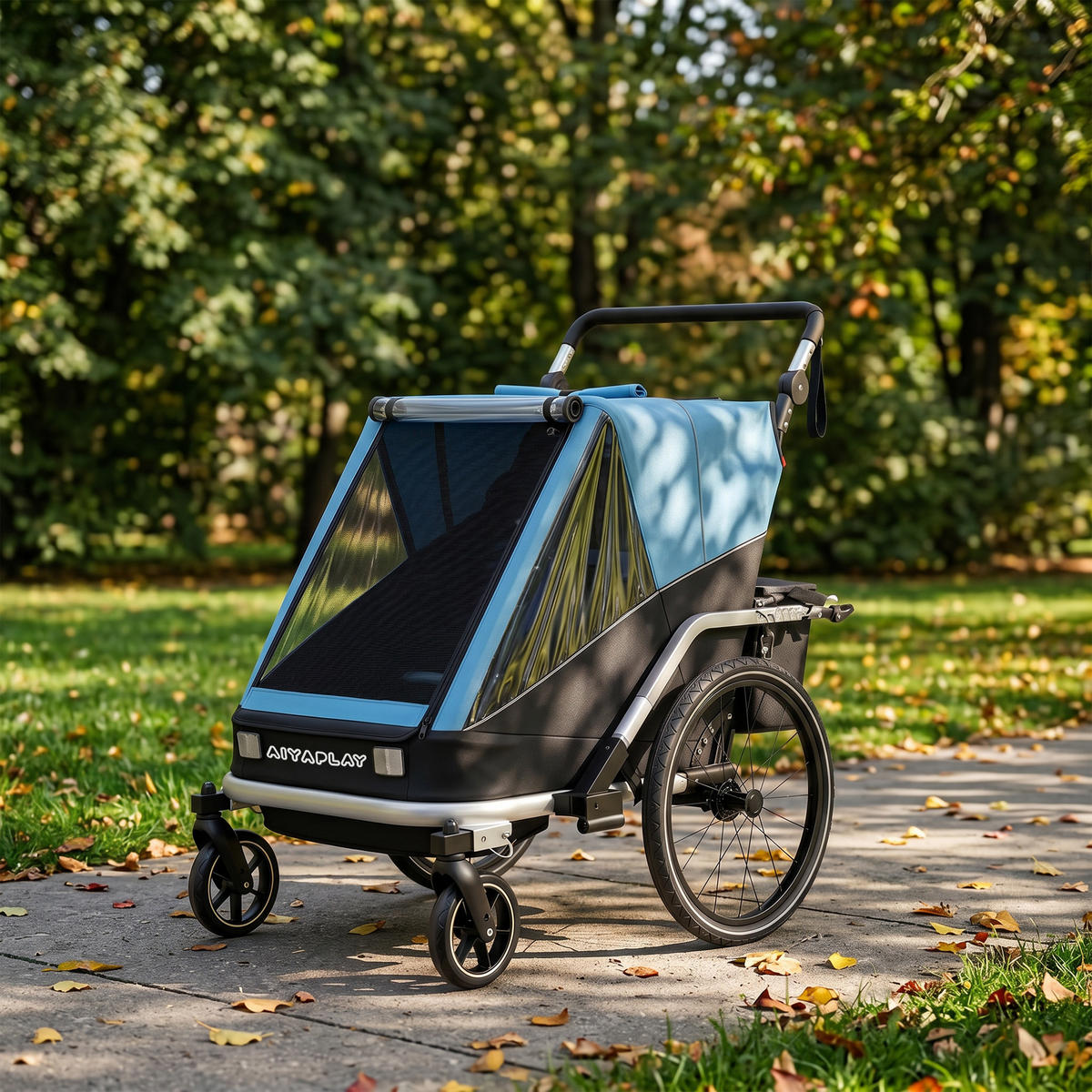 KINDERFAHRRADANHÄNGER Stahl Oxford Gewebe Blau - Blau, Metall (82/102/155cm) - AIYAPLAY