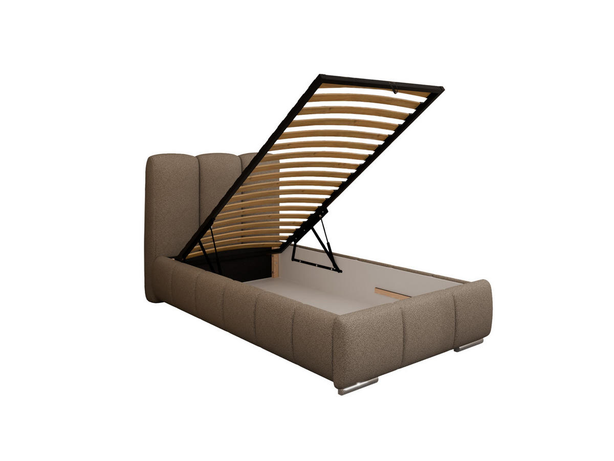 POLSTERBETT ZAIRA 90 x 200 cm mit Bettkasten und Lattenrost, 7-Zonen-Taschenfederkernmatratze CIRA (24 cm) – Braun - Braun, Holz (90/200cm) - Panda Möbel