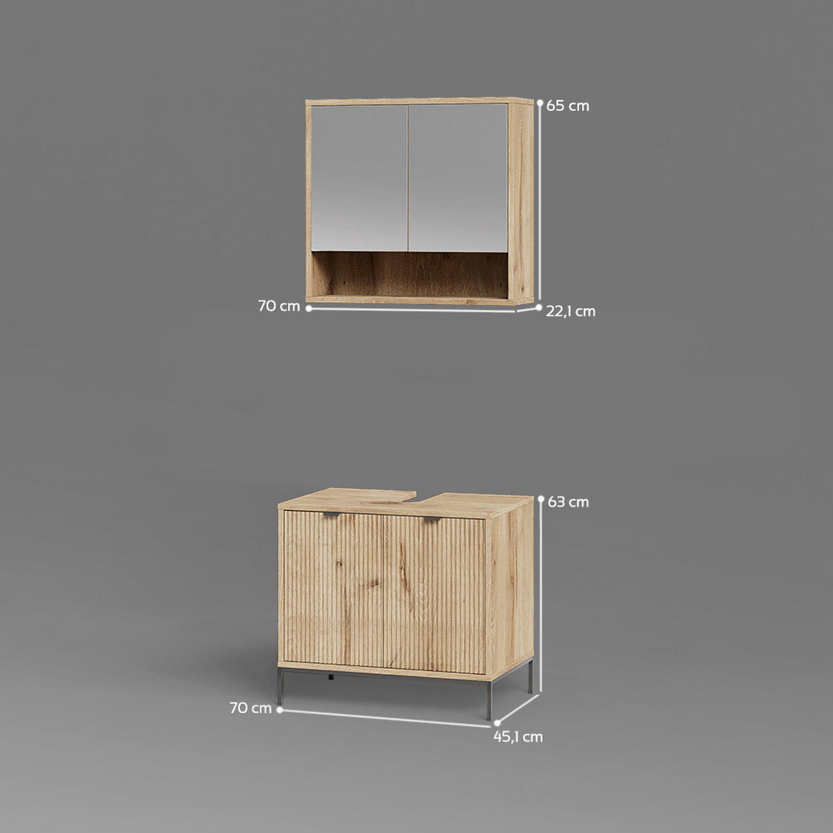 BADMÖBEL-SET ATERNO Viking Oak 2 Teile - Eiche Wotan, Holzwerkstoff (70/63/45cm) - Livinity®