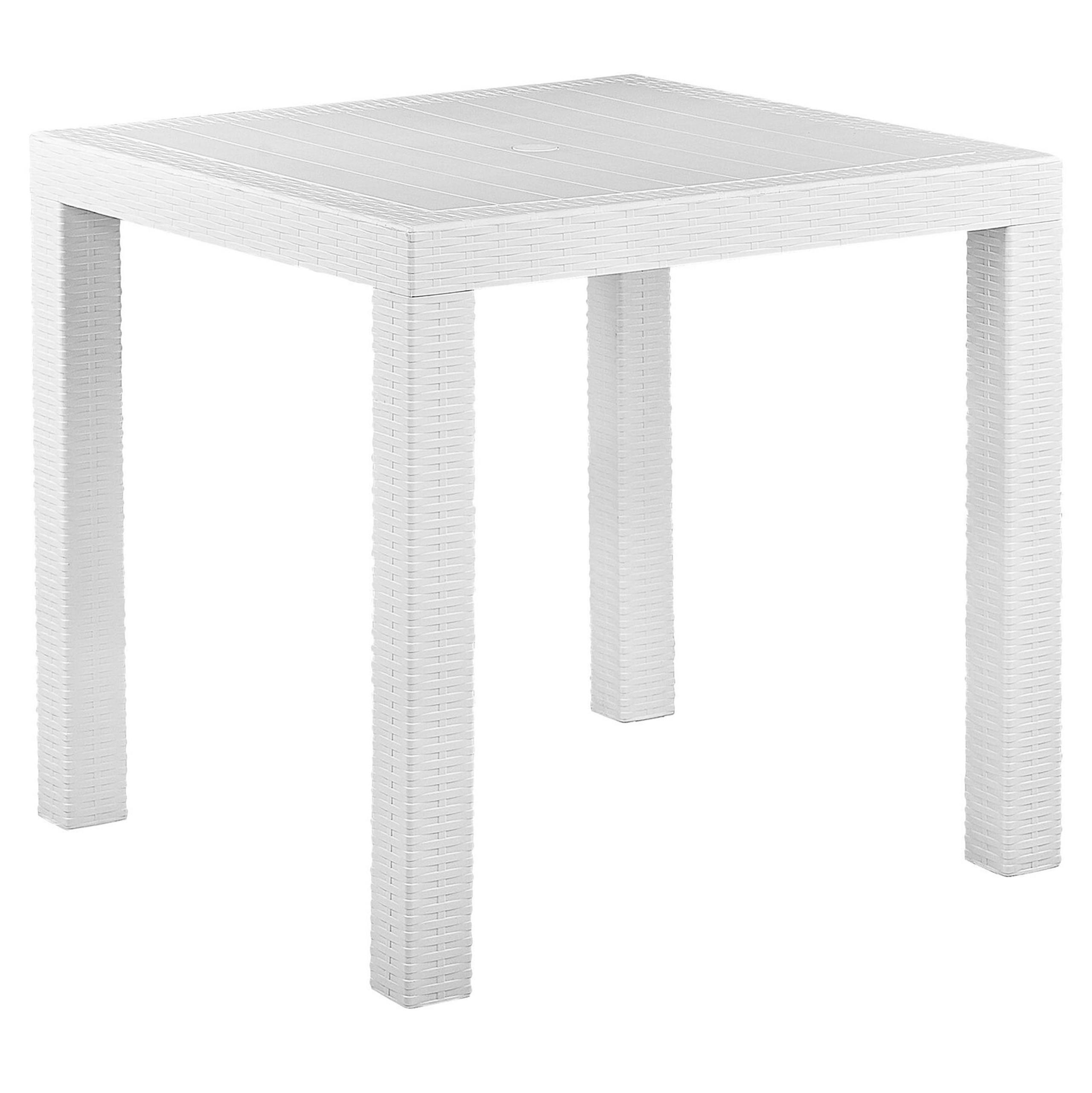 GARTENTISCH Rattanoptik weiß 80/80 cm Fossano - Weiß, Kunststoff (80/80/76cm) - Beliani