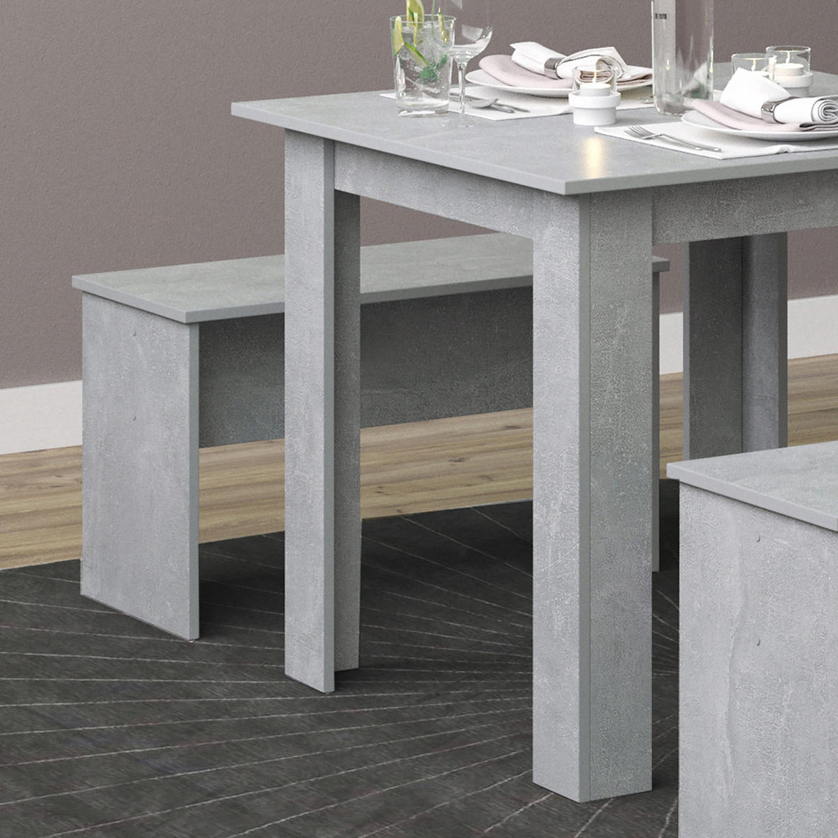 ESSTISCH SET Sentio Beton 80 x 80 cm mit 2 Bänken - Grau, Holzwerkstoff (80/73/80cm) - Vicco