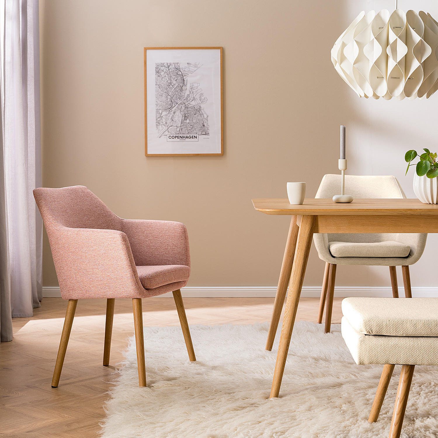 ARMLEHNENSTUHL - Eichefarben/Rosa, Textil (58/84/58cm) - home24