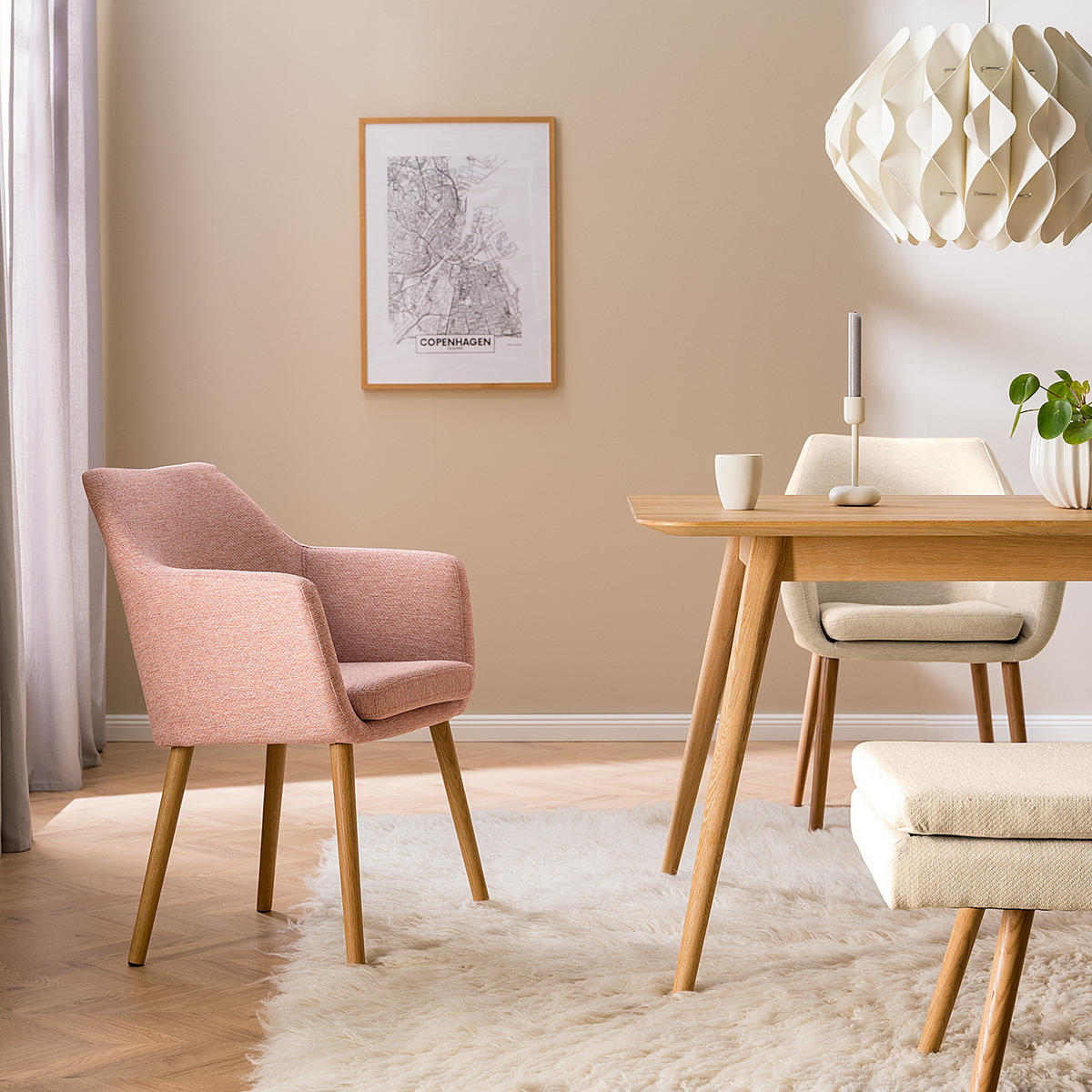 ARMLEHNENSTUHL - Eichefarben/Rosa, Textil (58/84/58cm) - home24