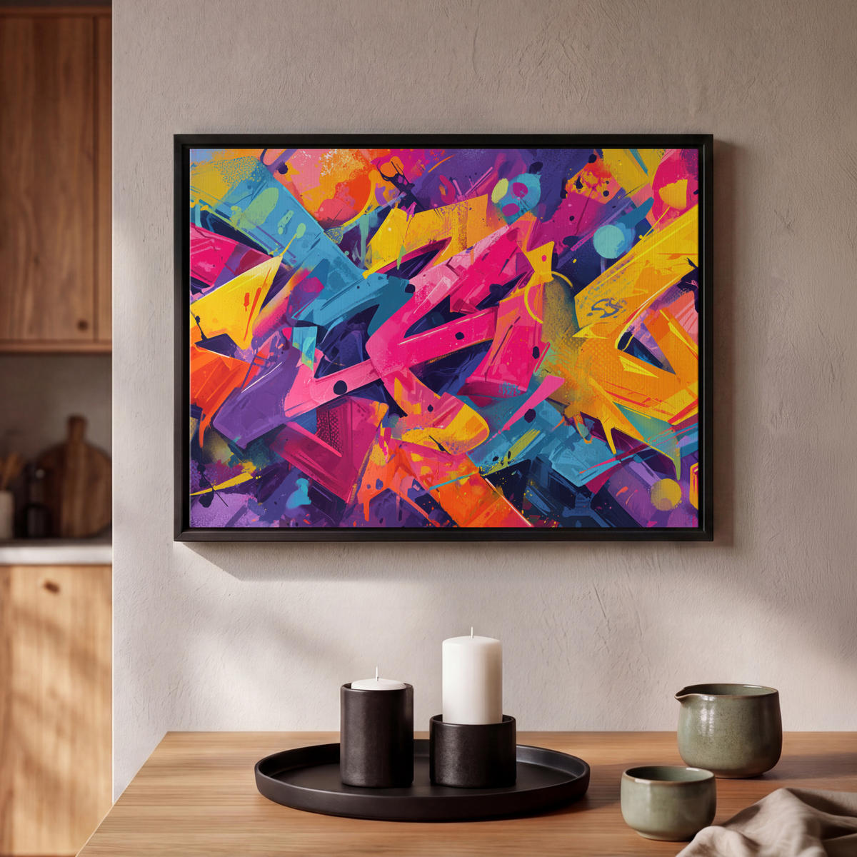 LEINWAND Bilder mit Rahmen - Abstrakt - Formen - Farbenfroh - 40x30 - Magenta, Textil (40/30cm) - MuchoWow