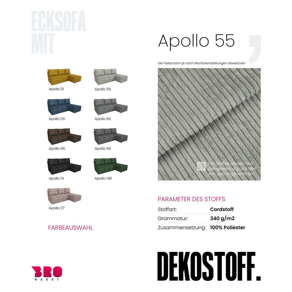 Thumbnail - Bromarkt Ecksofa, Grau, Textil, 3-Sitzer, Ottomane links, seitenverkehrt montierbar, L-Form, 200x141 cm, Wohnzimmer, Sof...