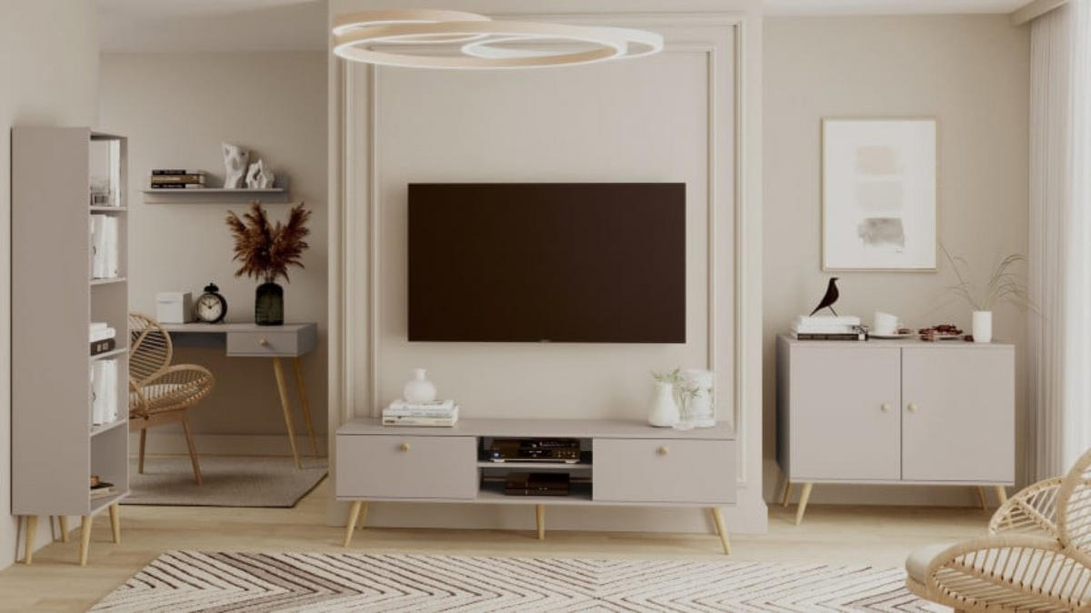 KOMMODE Kaschmir Boho Mit Regalen Auf Hohen Beinen - Beige, Holzwerkstoff (100/85/42cm) - Sepro Meble