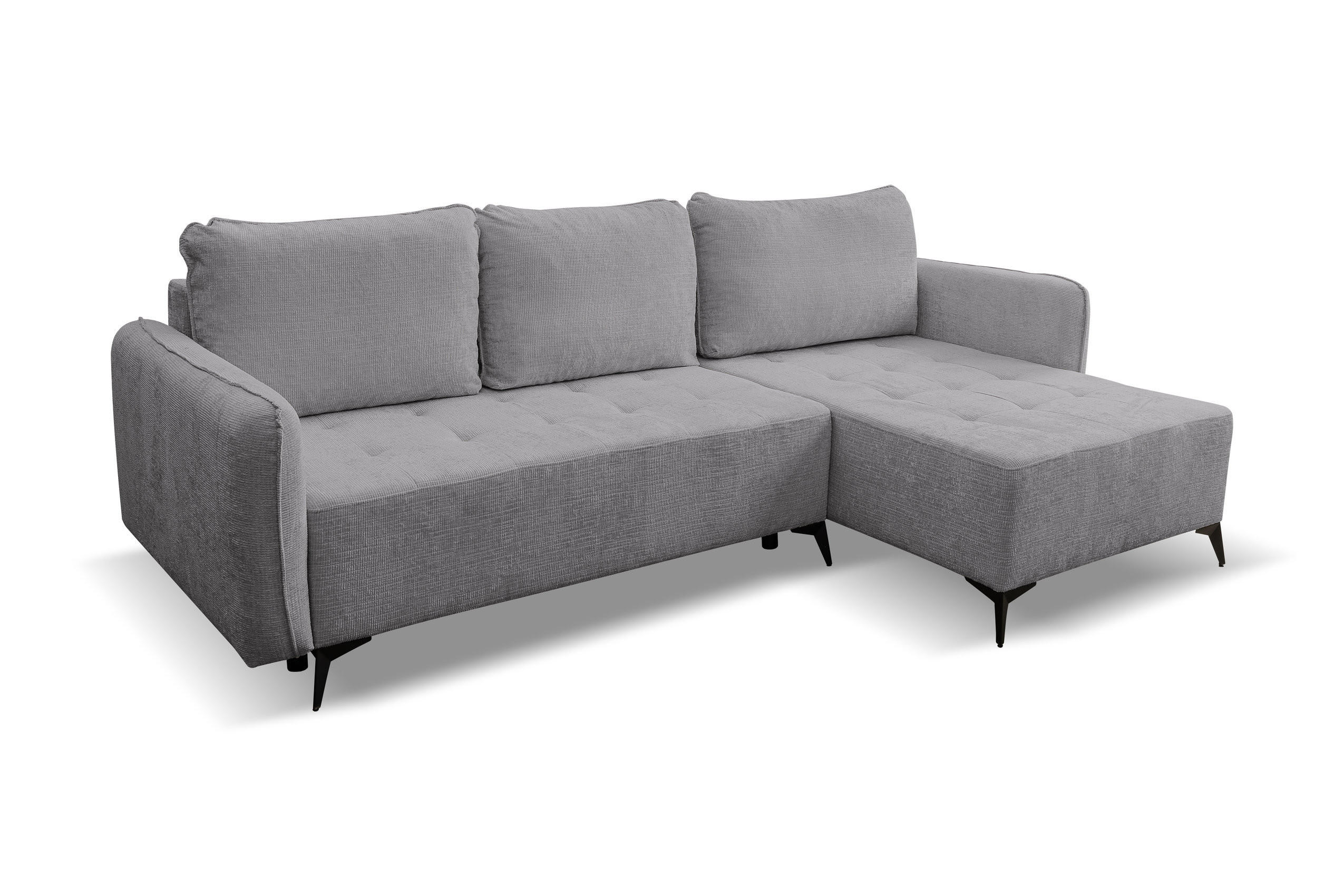 ECKSOFA Lucky in L-Form mit Schlaffunktion und Bettkasten, Farbe: Grau, Strukturstoff, Ottomane Links oder Rechts - Grau, Textil (275/160cm) - VENASI MÖBEL