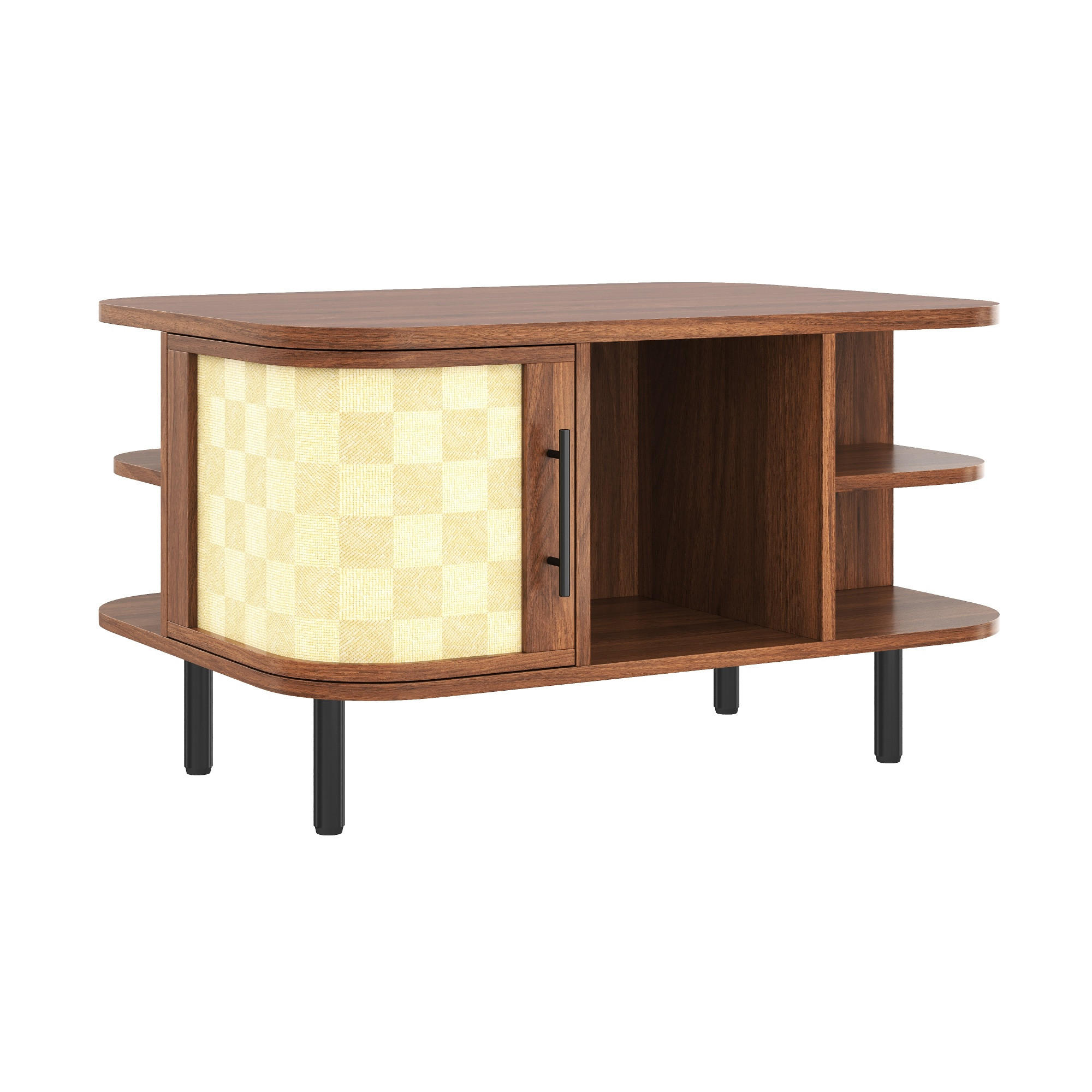 COUCHTISCH DE-37082 geschwungene Form mit Geflechtstruktur Nussbaum - Walnussfarben, Holzwerkstoff (80/60/47cm) - ComfortXL