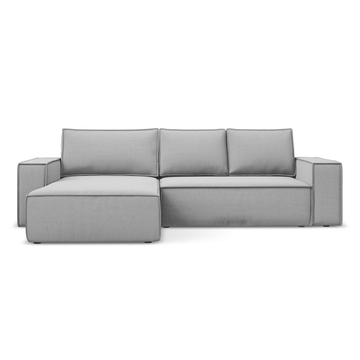 ECKSOFA mit Schlaffunktion Samt Stoff Grau - Schwarz/Grau, Kunststoff/Textil (185/290cm) - LaMiaSofa