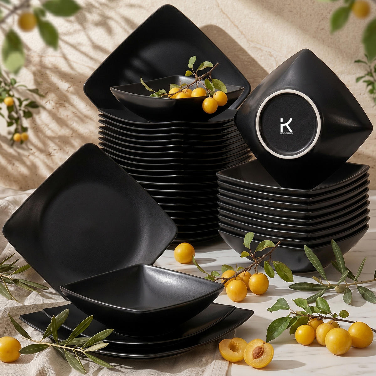 TAFELSERVICE EPIRI 12 Personen 36-tlg - Schwarz, Keramik (25/2/25cm) - KONSIMO®