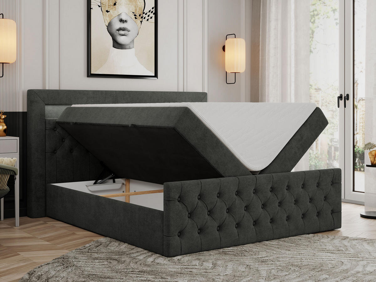 BOXBETT GOLD-9 LED 140/200 Dunkelgrau Struktur - H4 - Dunkelgrau, Holz/Textil (140/200cm) - MKS