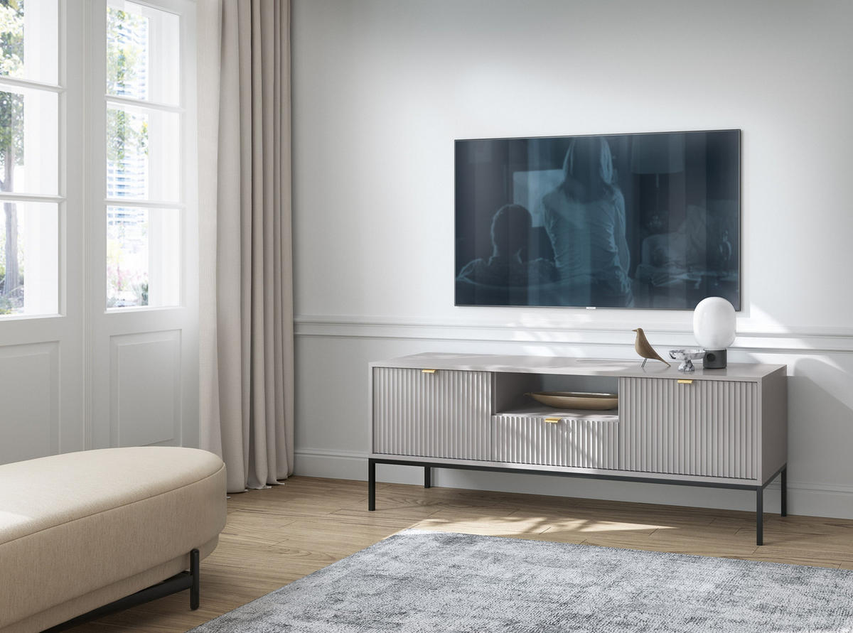 TV-SCHRANK 154 cm Galla mit Schublade, 2 Türen, gold accessories, Grau + Schwarz - Schwarz/Grau, Holz (154/56/39cm) - Emporius