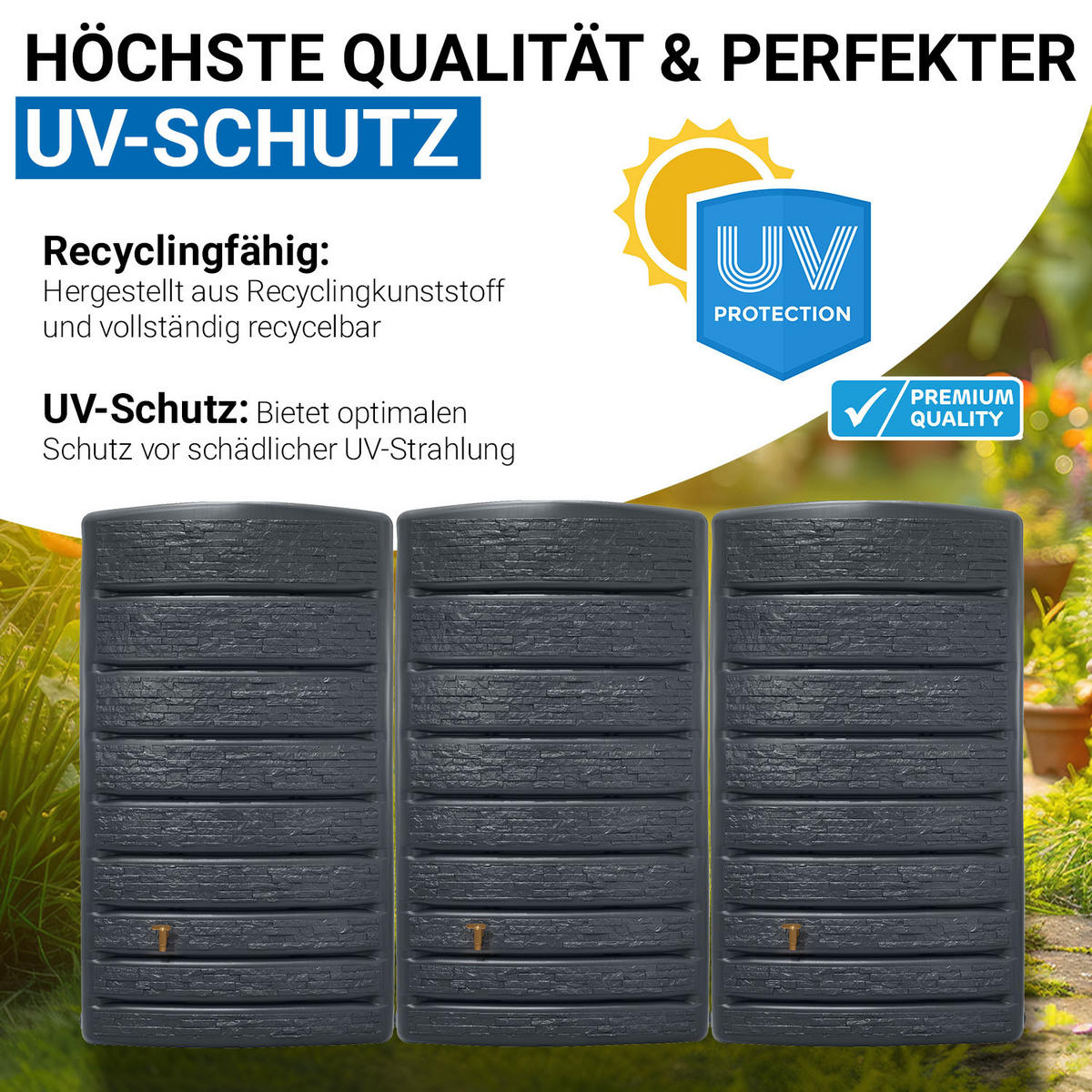 WANDTANK-SET 1200 L graphite grey 3 x 400 L inkl. Verbindungsset - Grau, Kunststoff (377/184/28cm) - 4rain