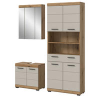 BADMÖBEL Set 3-teilig in Sand Kaschmir und Evoke Eiche Badkombination 149 x 191 cm Shawn - Kaschmir/Eichefarben, Glas/Holzwerkstoff (149/191/34cm) - Inn.Furn