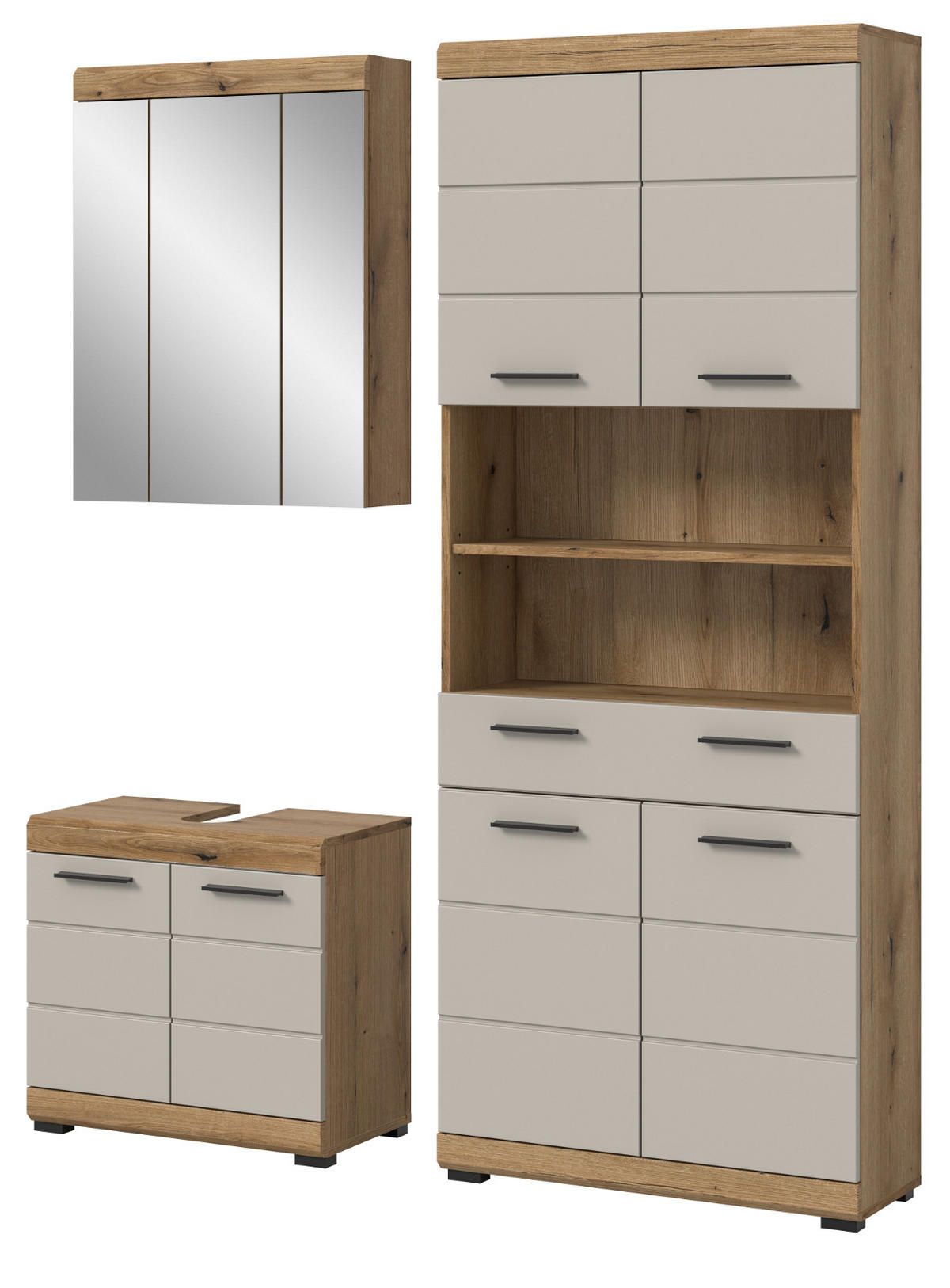 BADMÖBEL Set 3-teilig in Sand Kaschmir und Evoke Eiche Badkombination 149 x 191 cm Shawn - Kaschmir/Eichefarben, Glas/Holzwerkstoff (149/191/34cm) - Inn.Furn