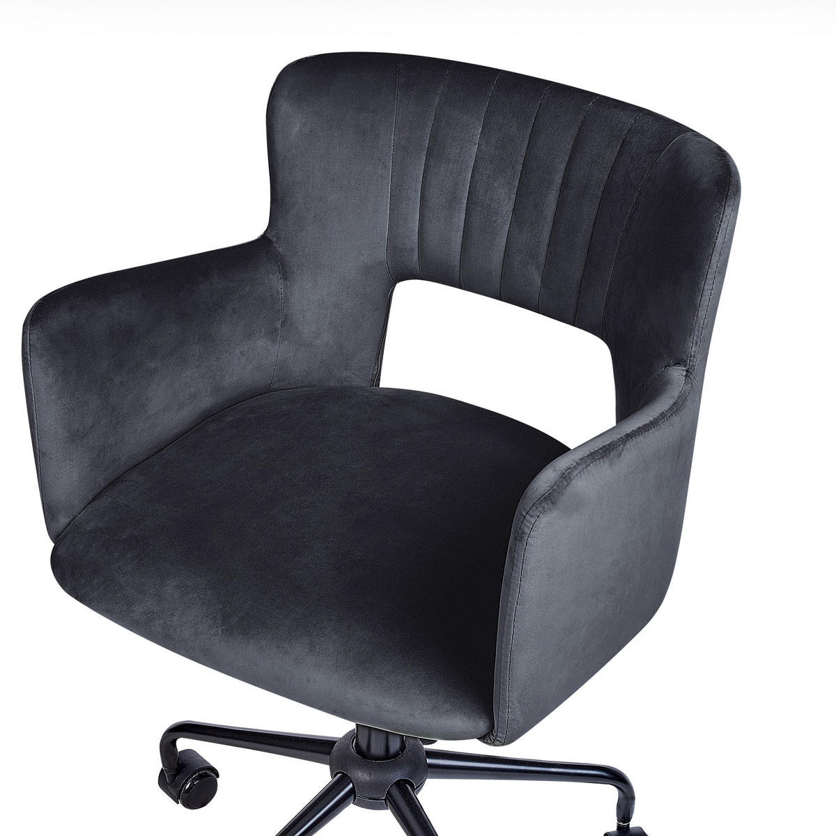 BÜROSTUHL Samtstoff Schwarz Sanilac - Schwarz, Textil/Metall (62/71/62cm) - Beliani