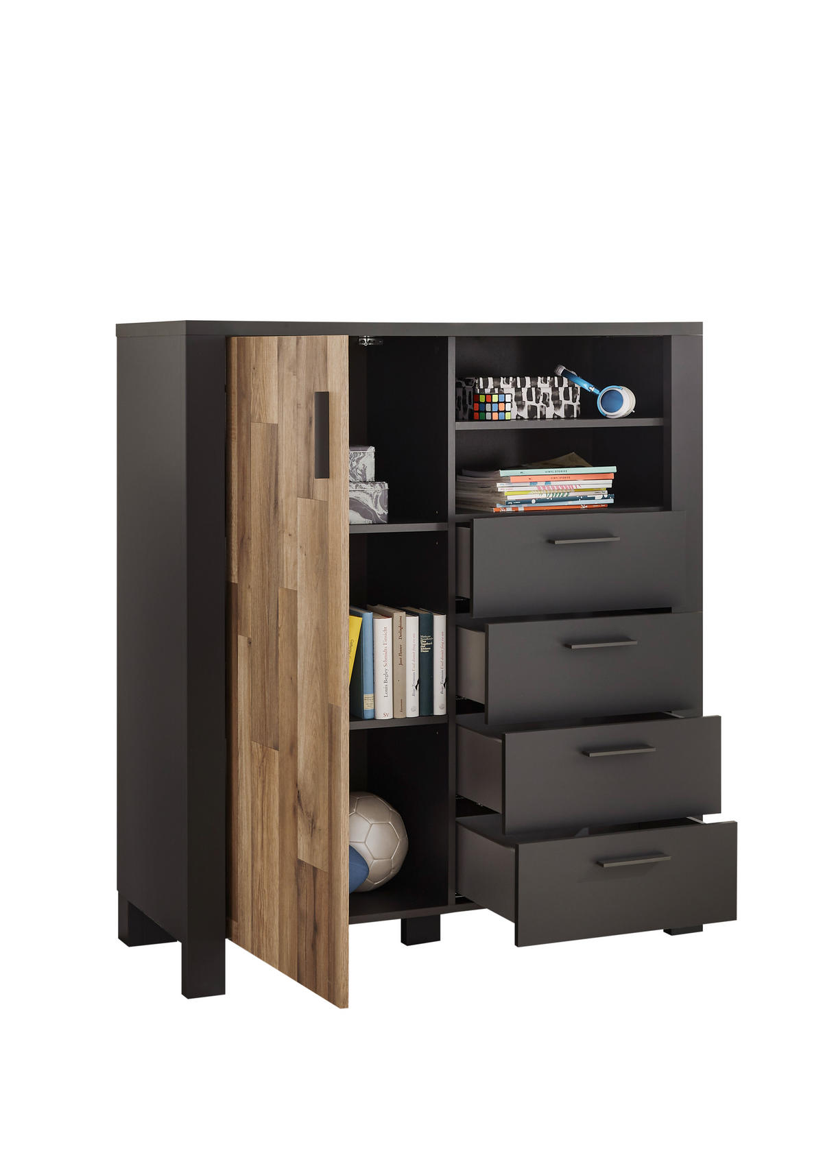 JUGENDZIMMER Dallas in Graphit und Montana Oak 6 teiliges Komplett Set - Braun/Grau, Holzwerkstoff (120/200/80cm)